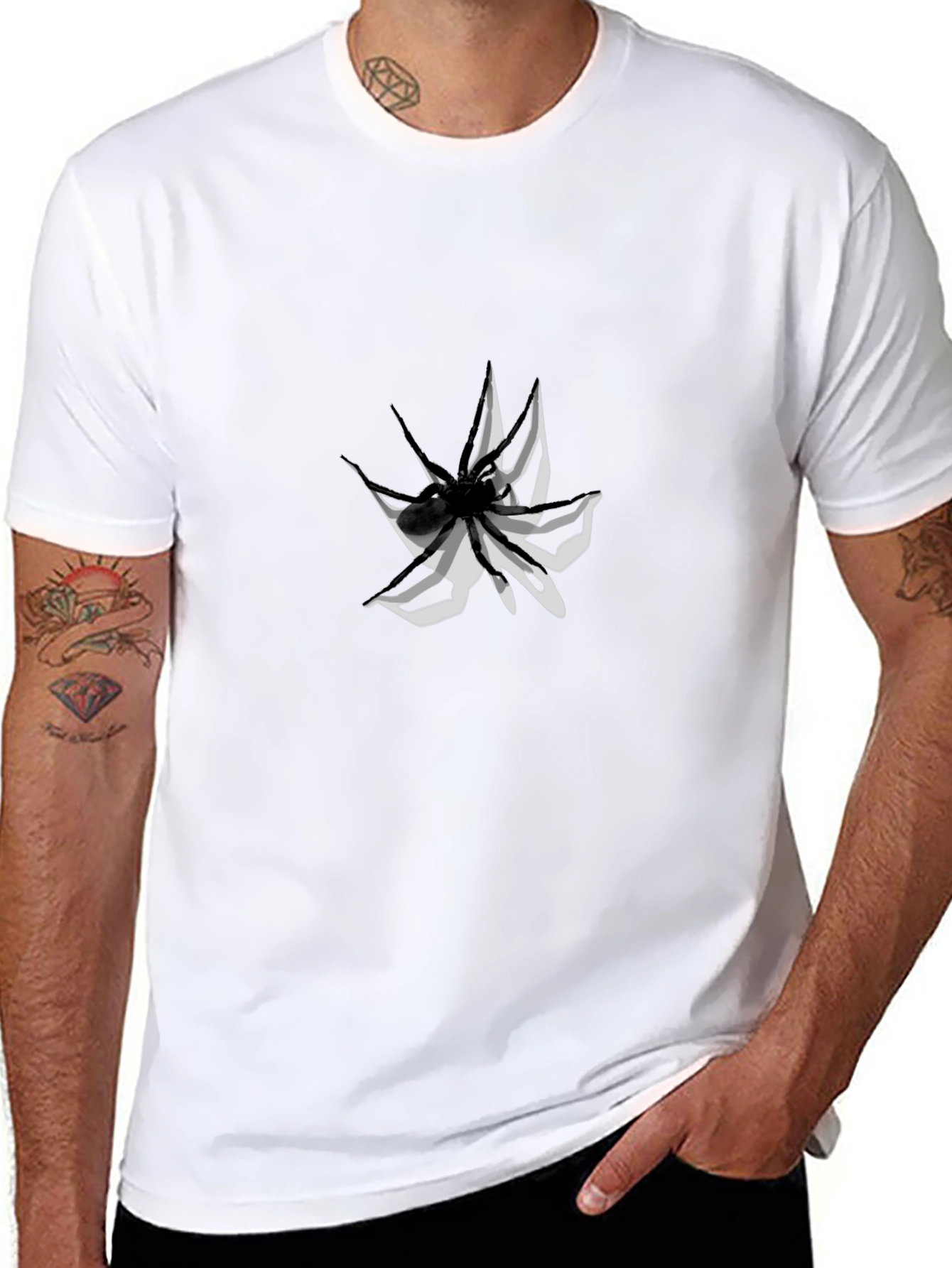 Mens Graphic Tee: Abstract Spider Design Black Cotton