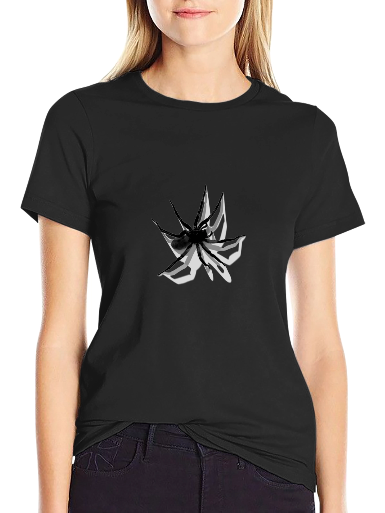 Mens Graphic Tee: Abstract Spider Design Black Cotton