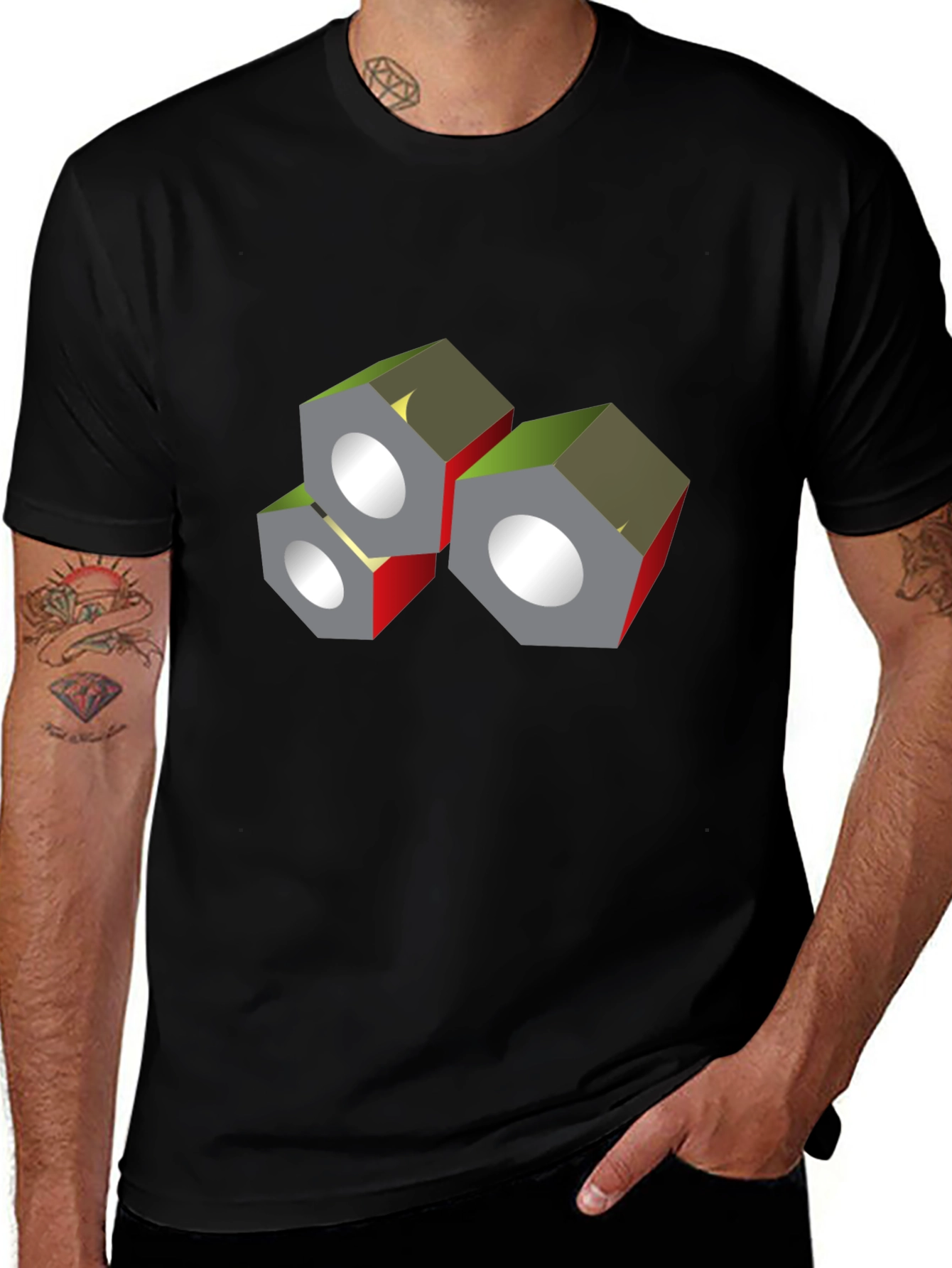 Abstract Nuts Graphic Black T-Shirt