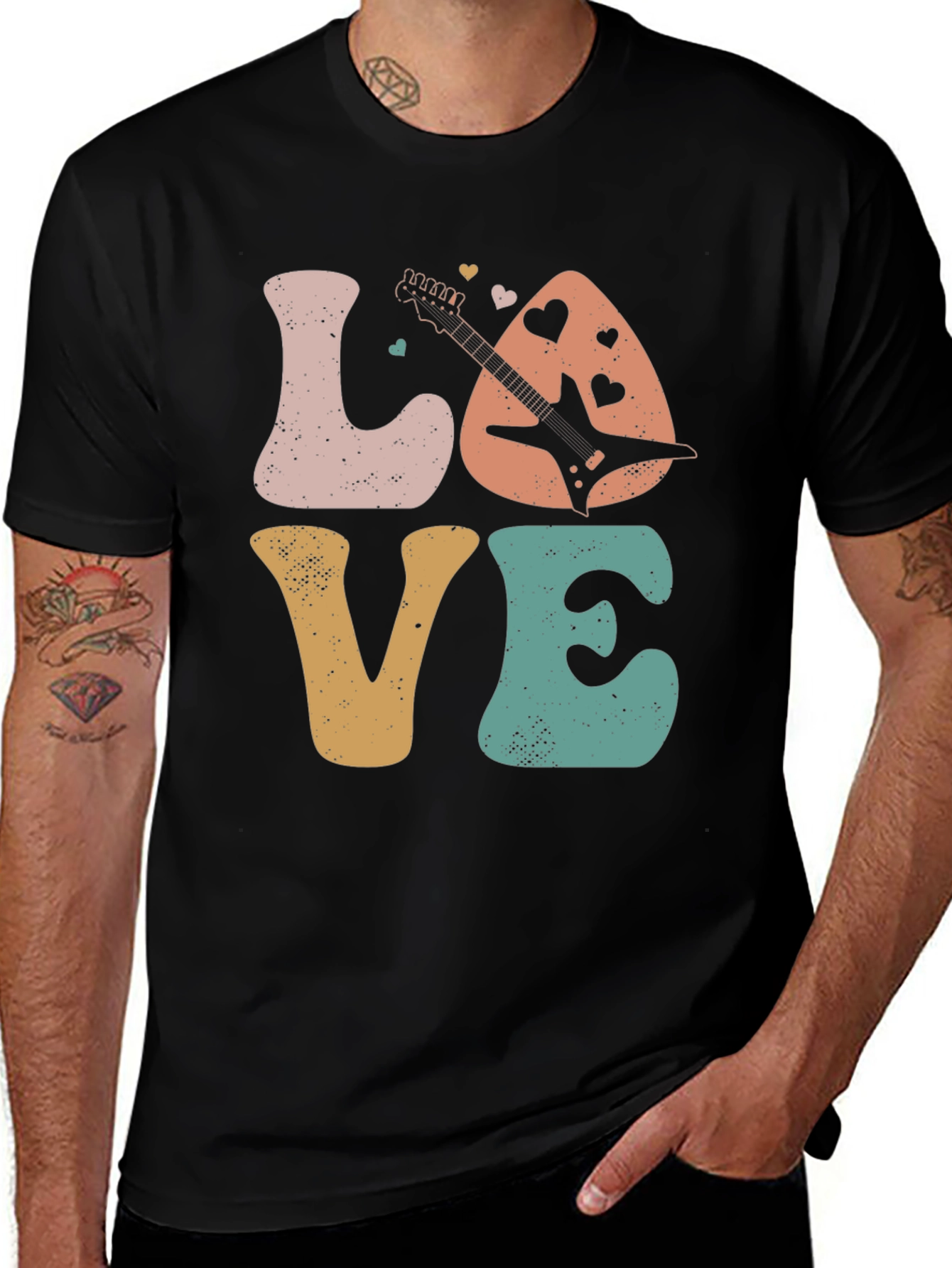 Retro Rock n Roll Guitar Love T-Shirt