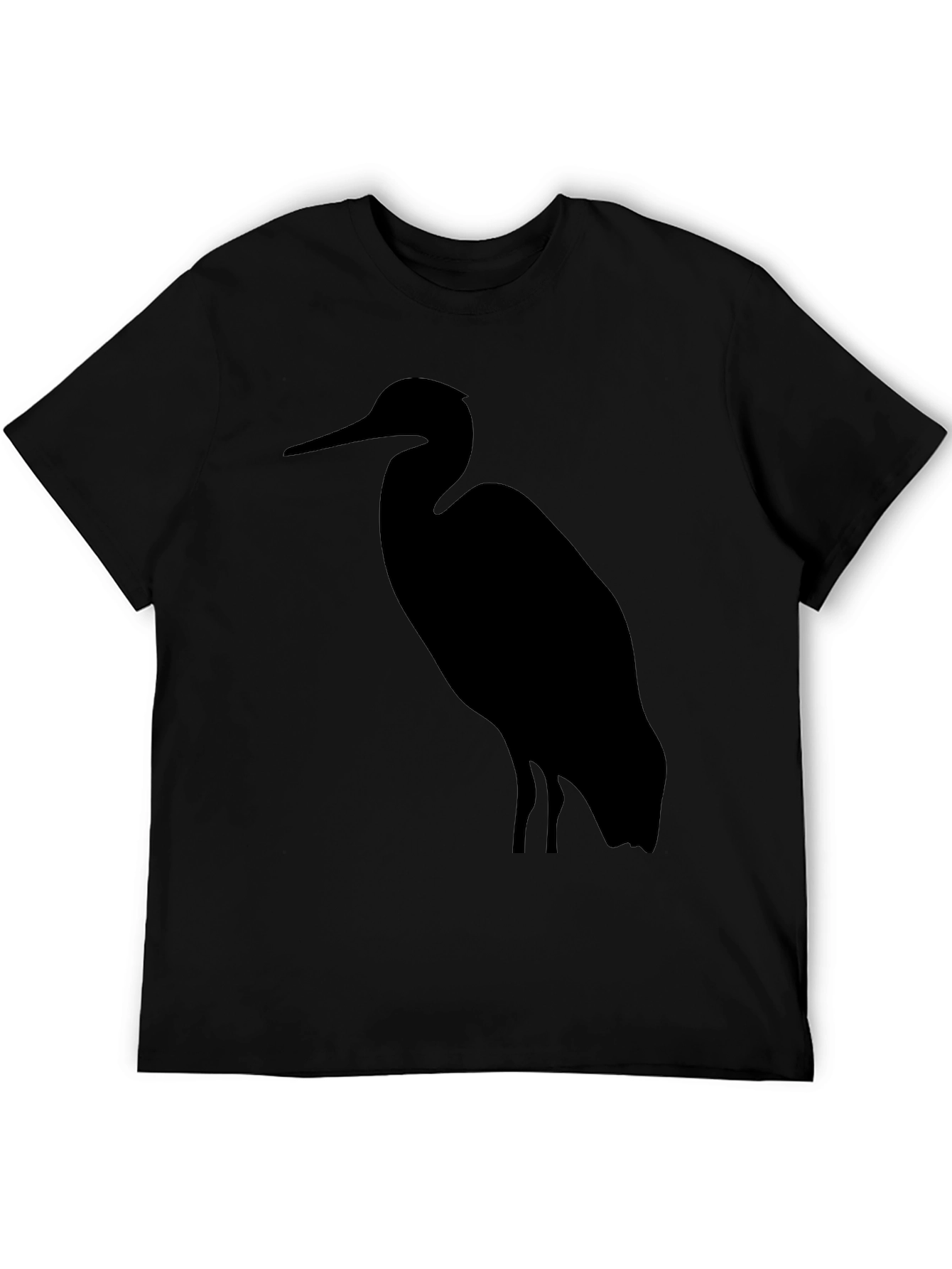 Heron Silhouette Graphic Tee - Black Cotton T-Shirt