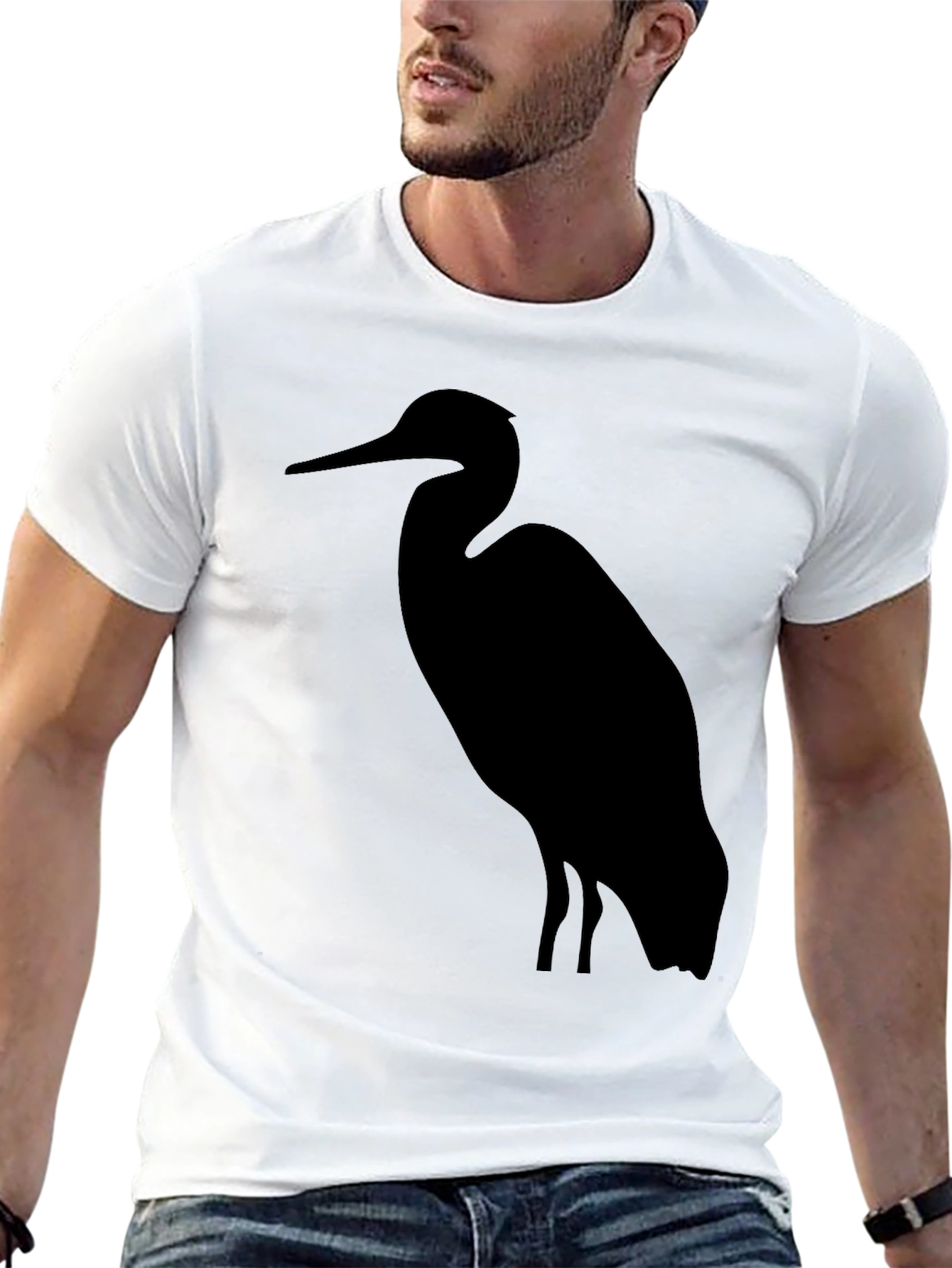 Heron Silhouette Graphic Tee - Black Cotton T-Shirt