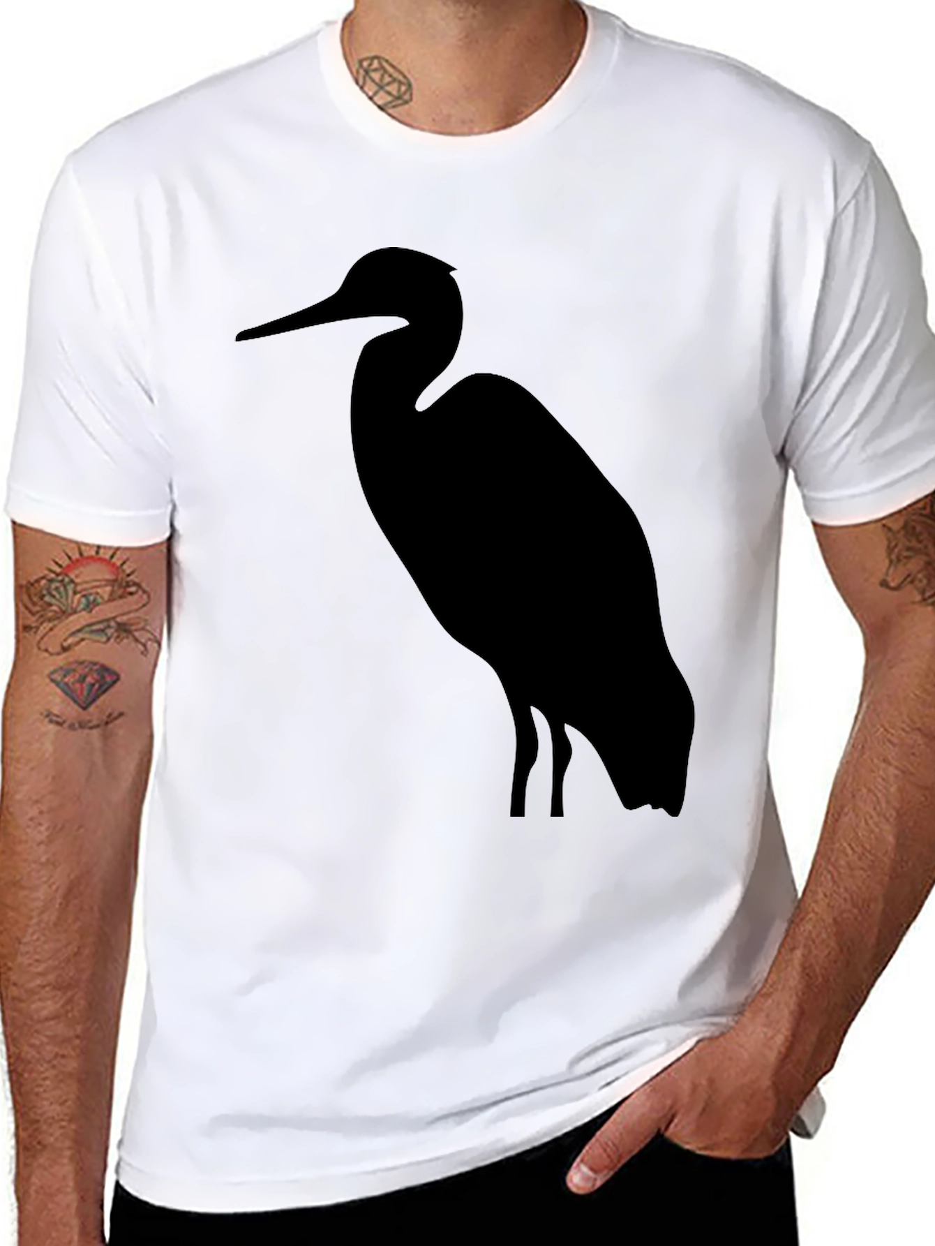 Heron Silhouette Graphic Tee - Black Cotton T-Shirt