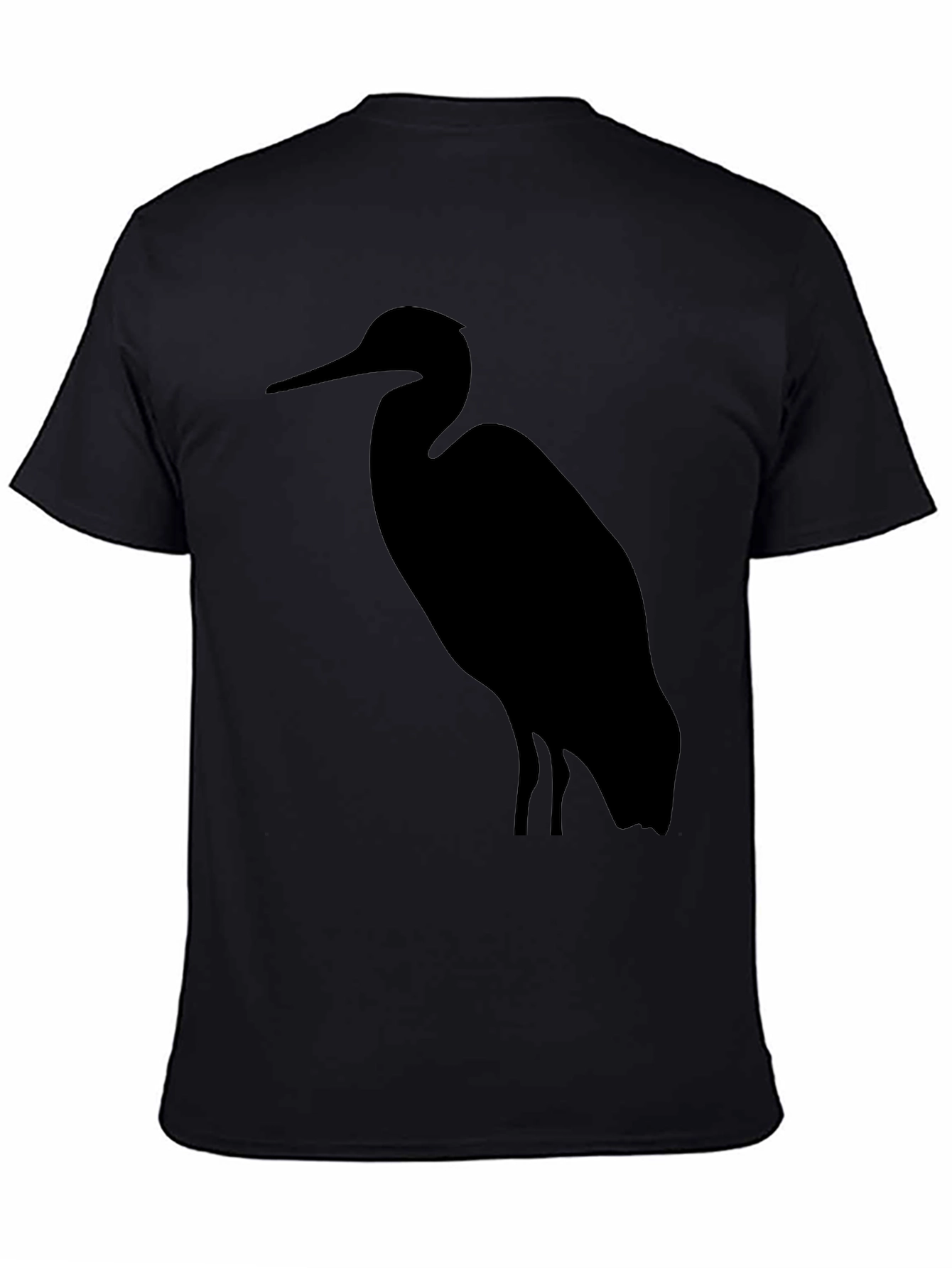 Heron Silhouette Graphic Tee - Black Cotton T-Shirt