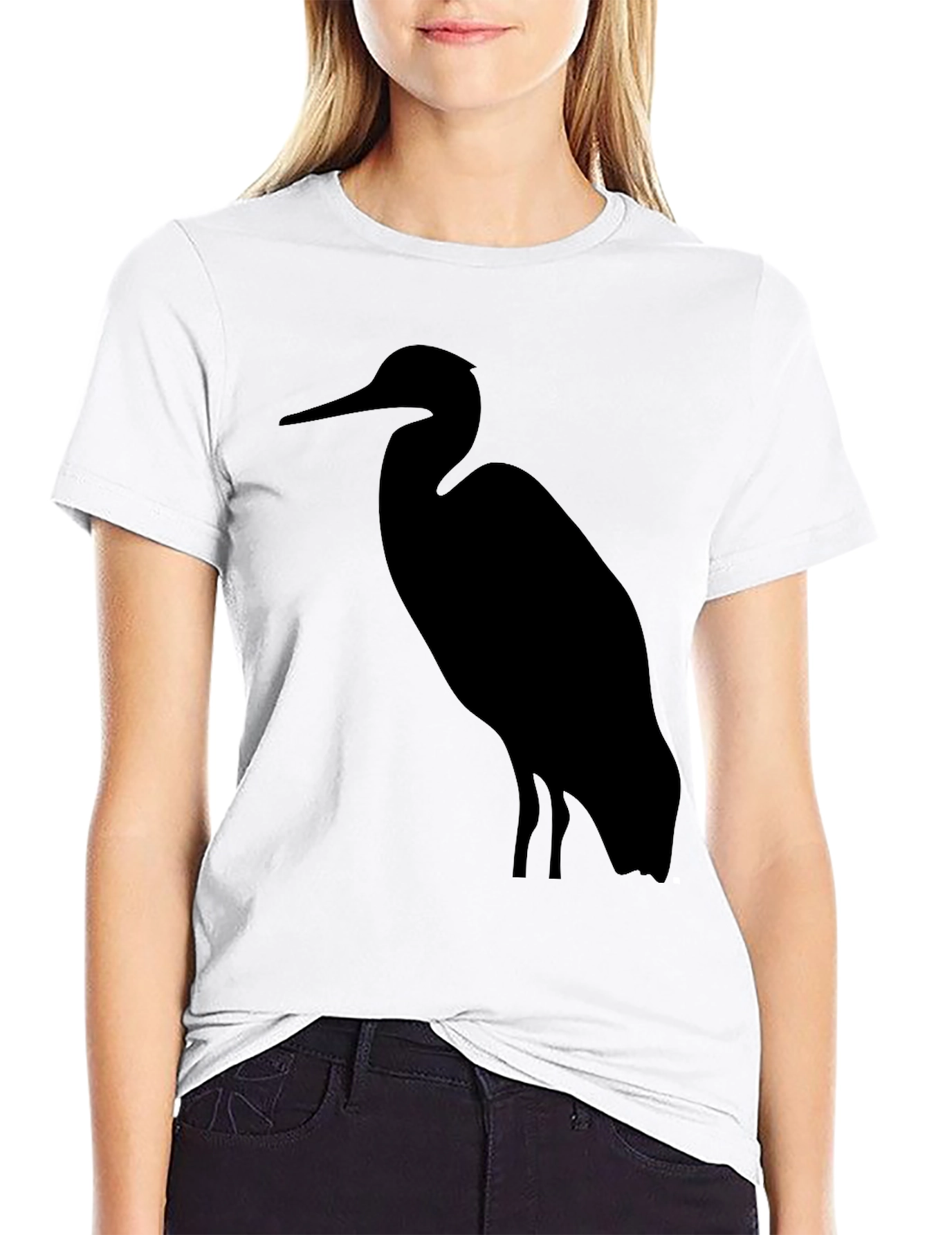 Heron Silhouette Graphic Tee - Black Cotton T-Shirt