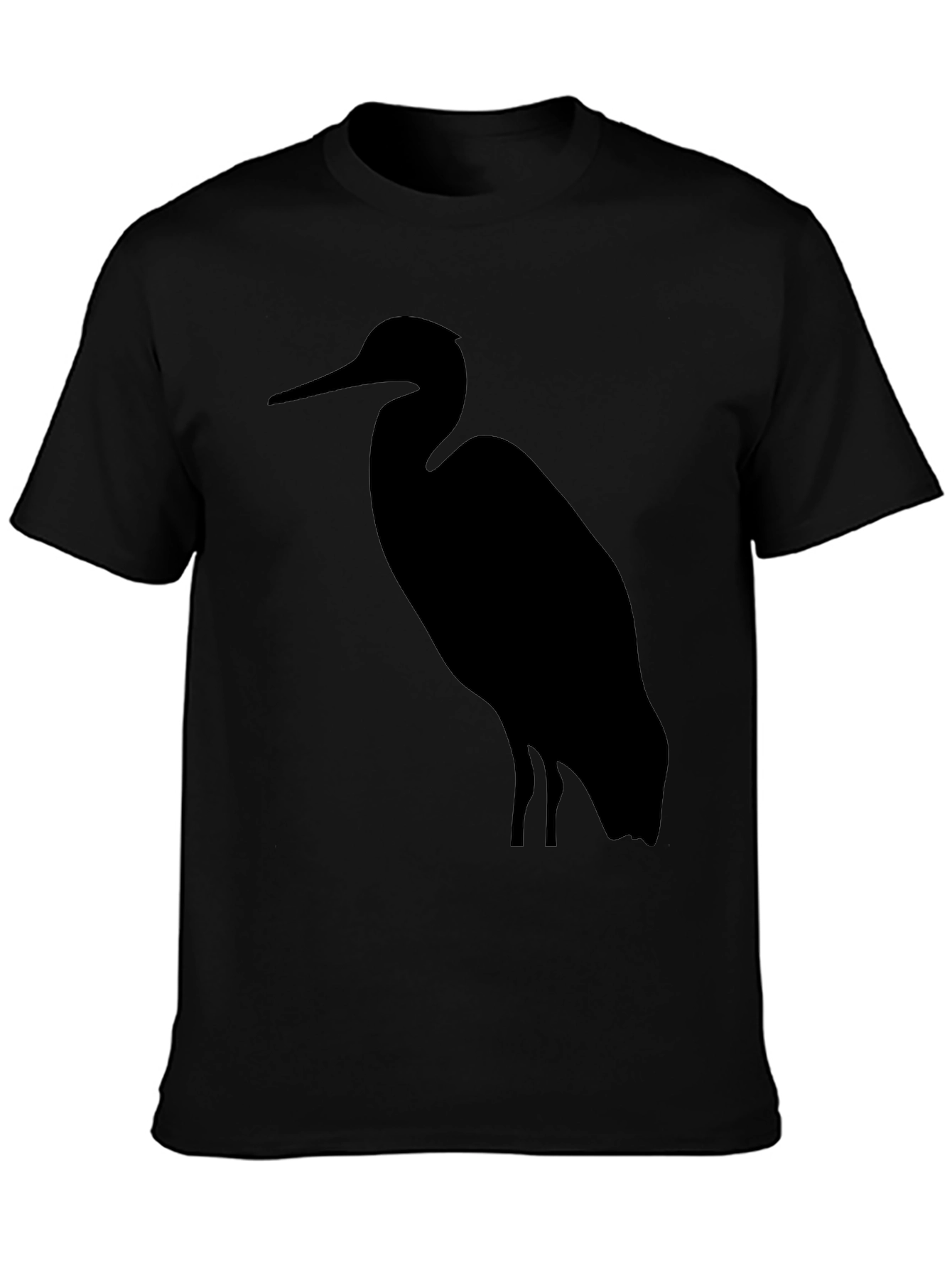 Heron Silhouette Graphic Tee - Black Cotton T-Shirt