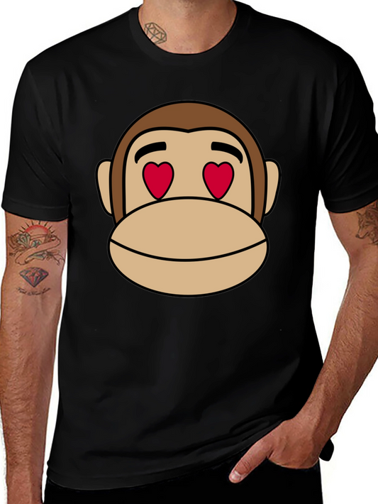 Monkey Face Heart Eyes T-Shirt - Black Cotton