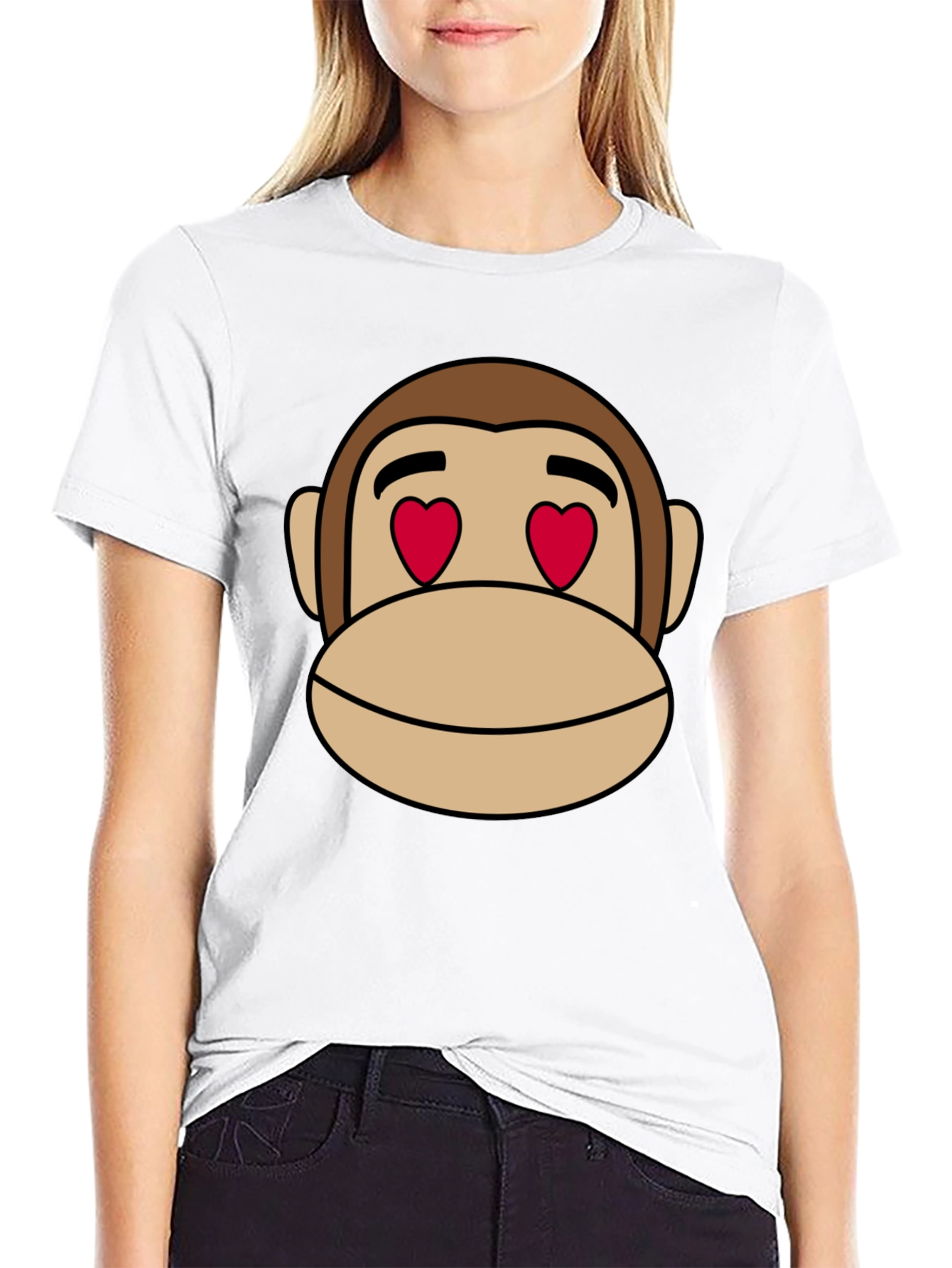 Monkey Face Heart Eyes T-Shirt - Black Cotton