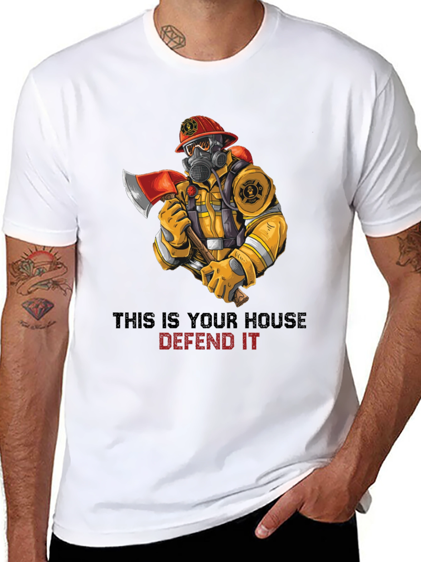 Firefighter Protect Our House Graphic T-Shirt
