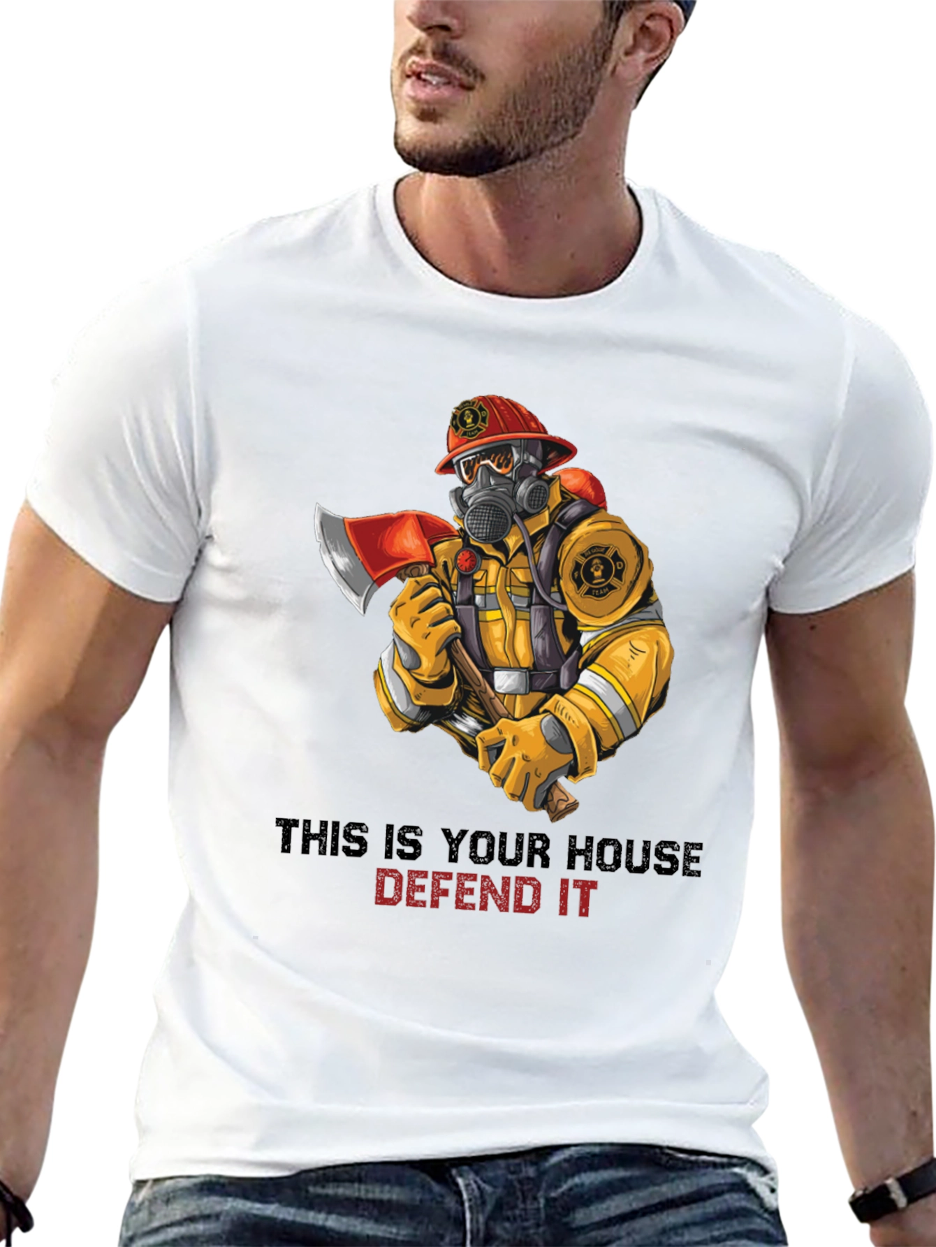 Firefighter Protect Our House Graphic T-Shirt