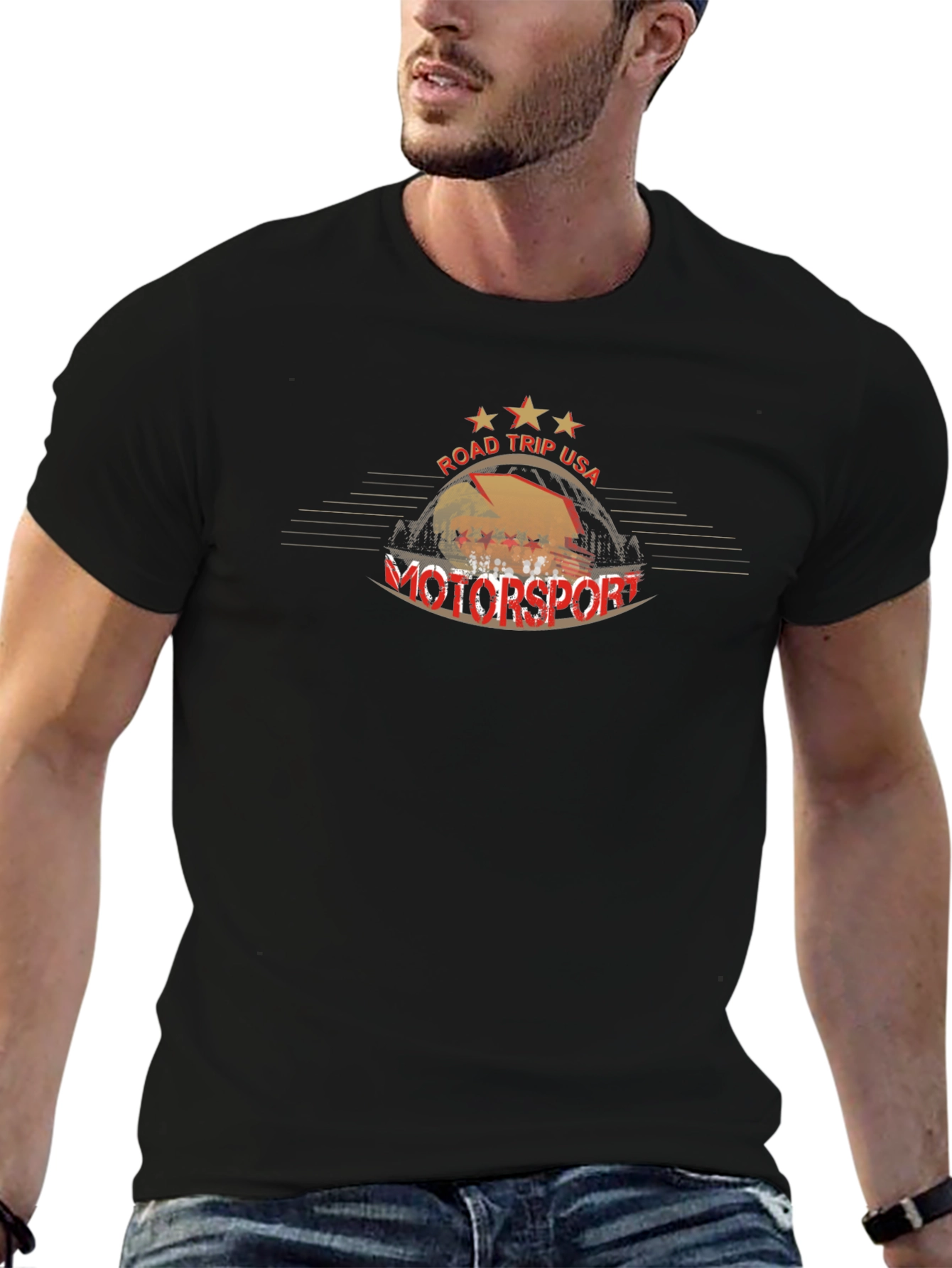 Road Trip USA Motorsport Black Graphic Tee