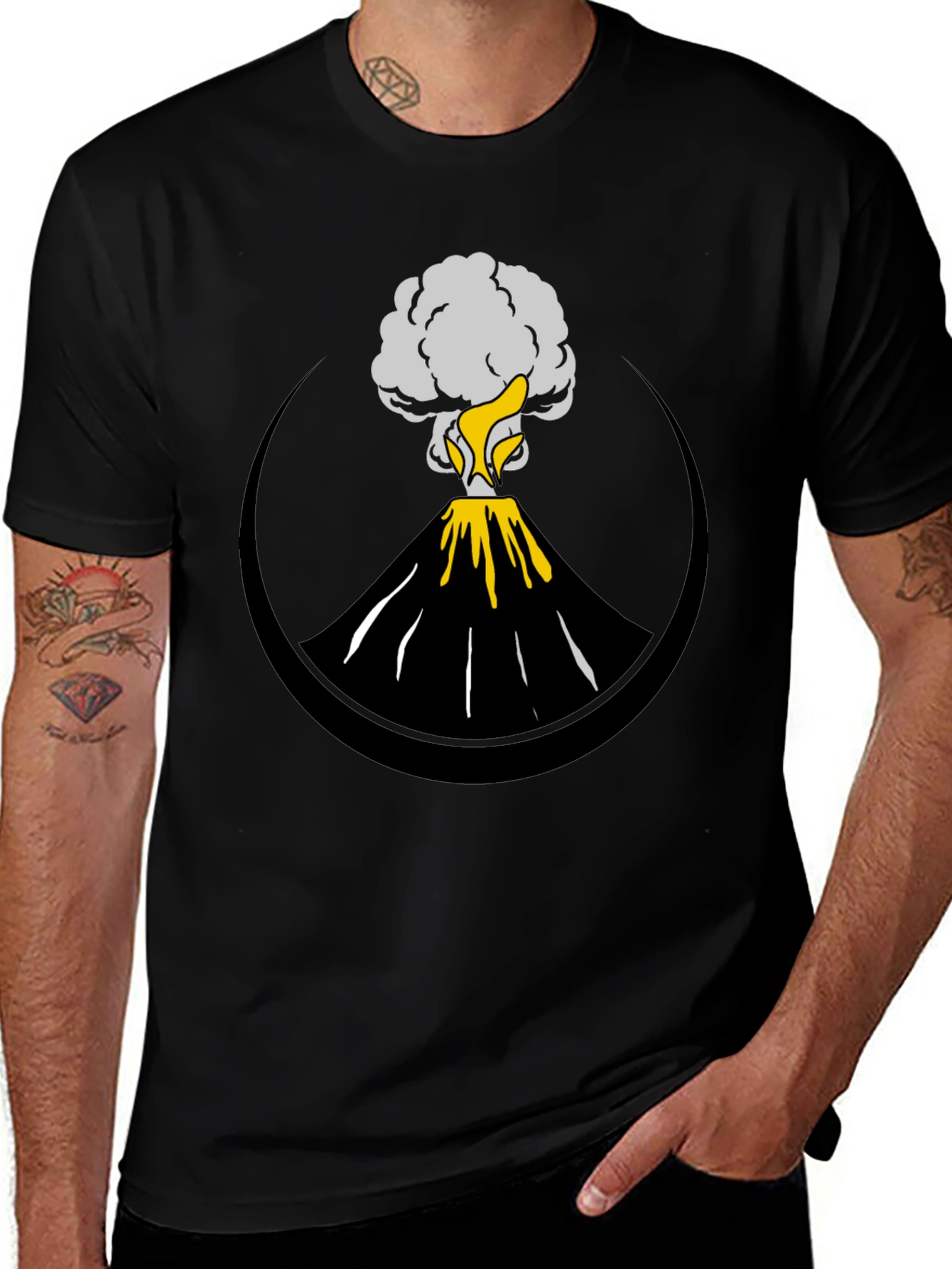 Volcano Eruption Graphic Tee - Black Cotton Comfort