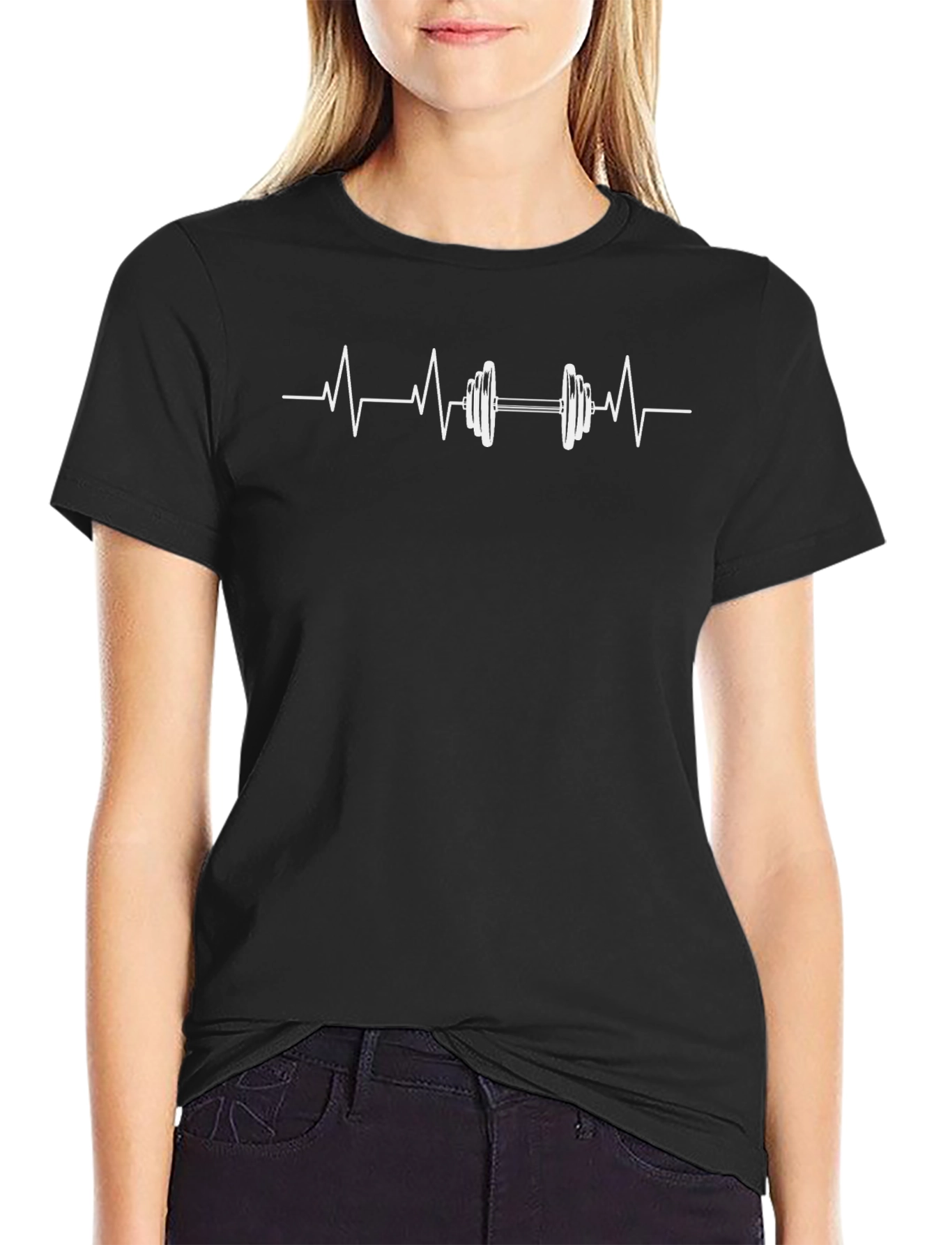 Heartbeat Dumbbell Graphic Tee - Black Cotton Gym Shirt