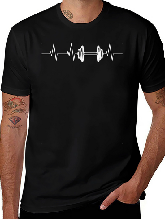 Heartbeat Dumbbell Graphic Tee - Black Cotton Gym Shirt