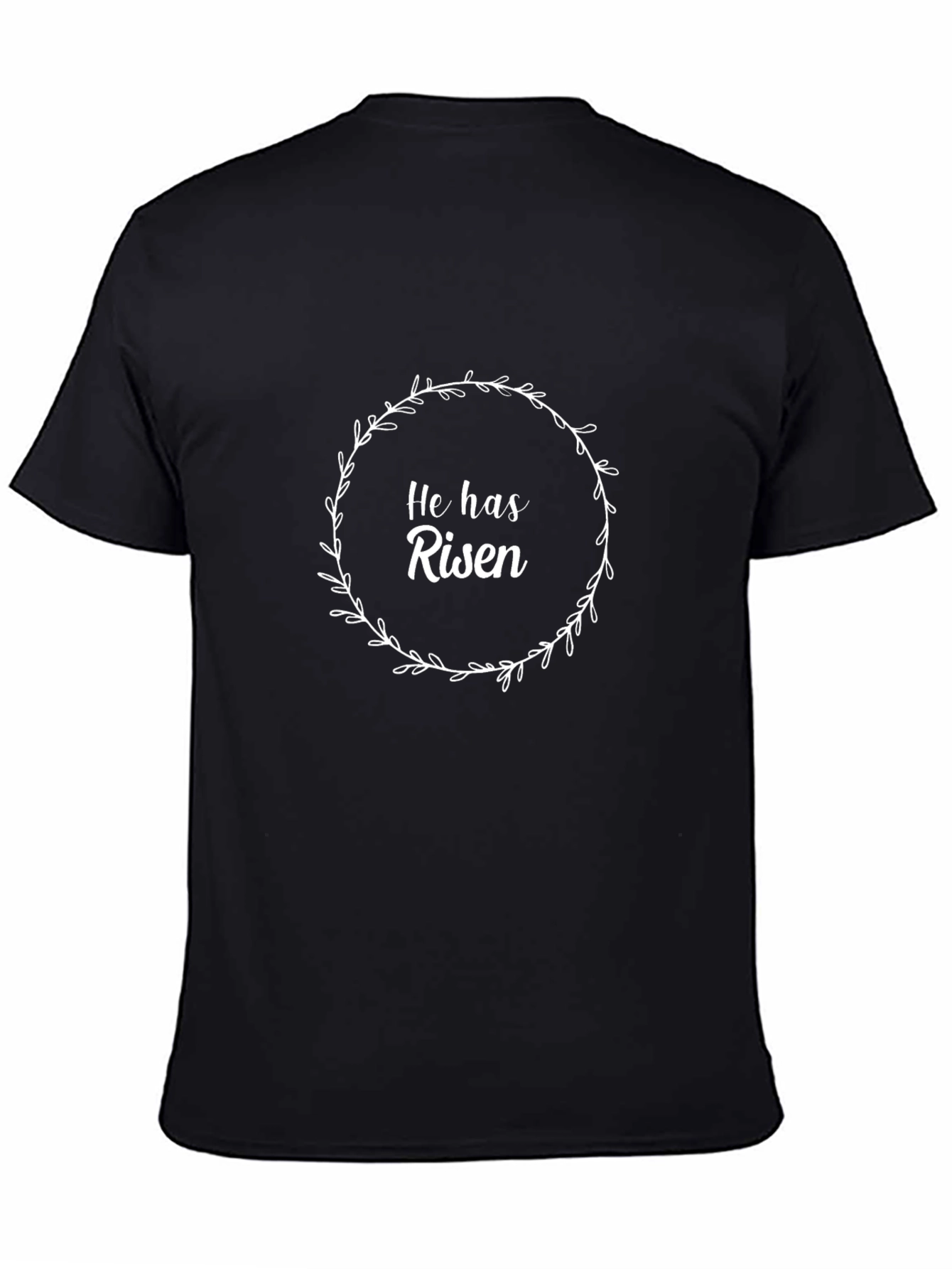He Has Risen Black T-Shirt with Floral Wreath