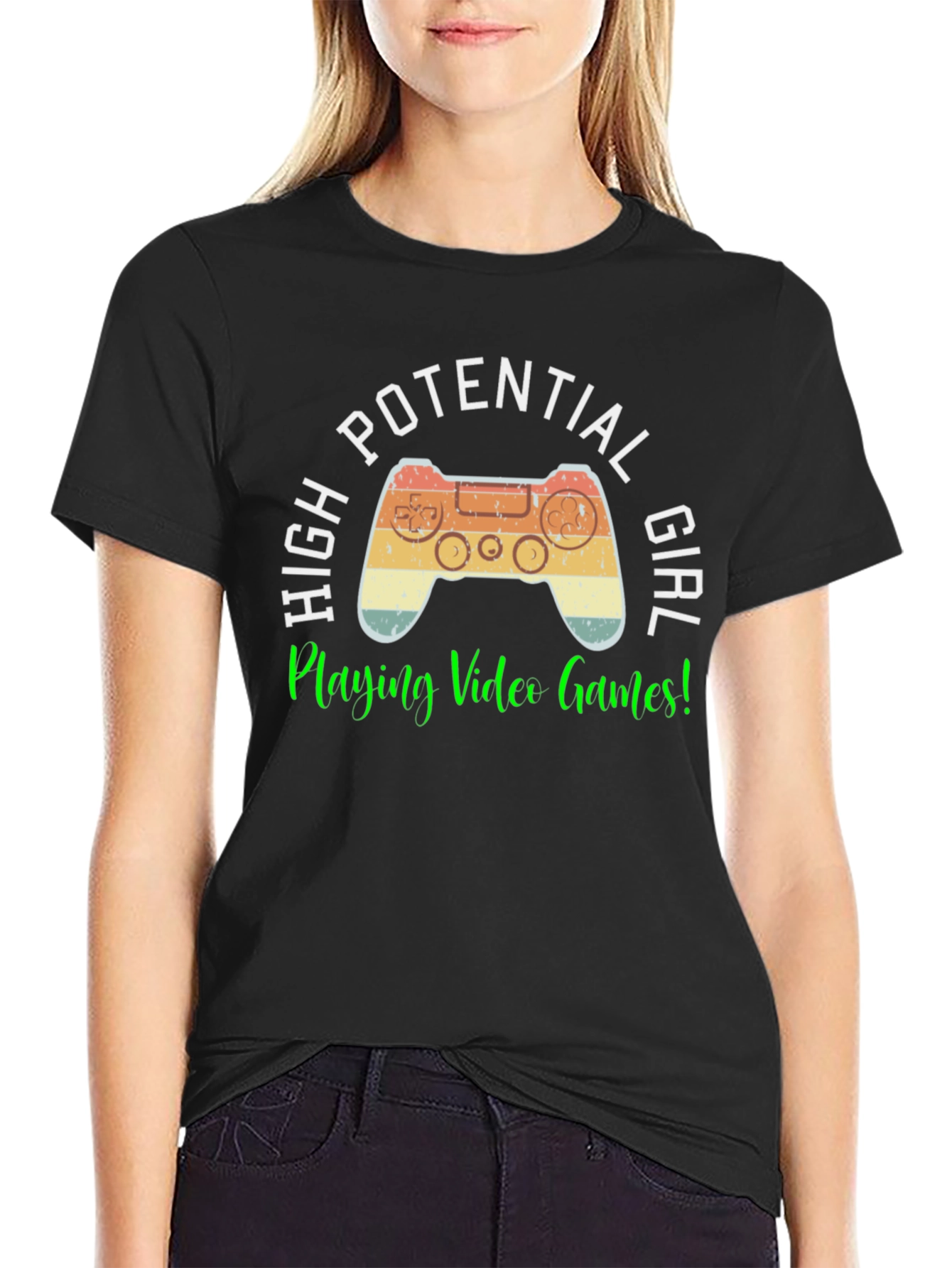 High Potential Girl Gamer T-Shirt - Retro Controller Design