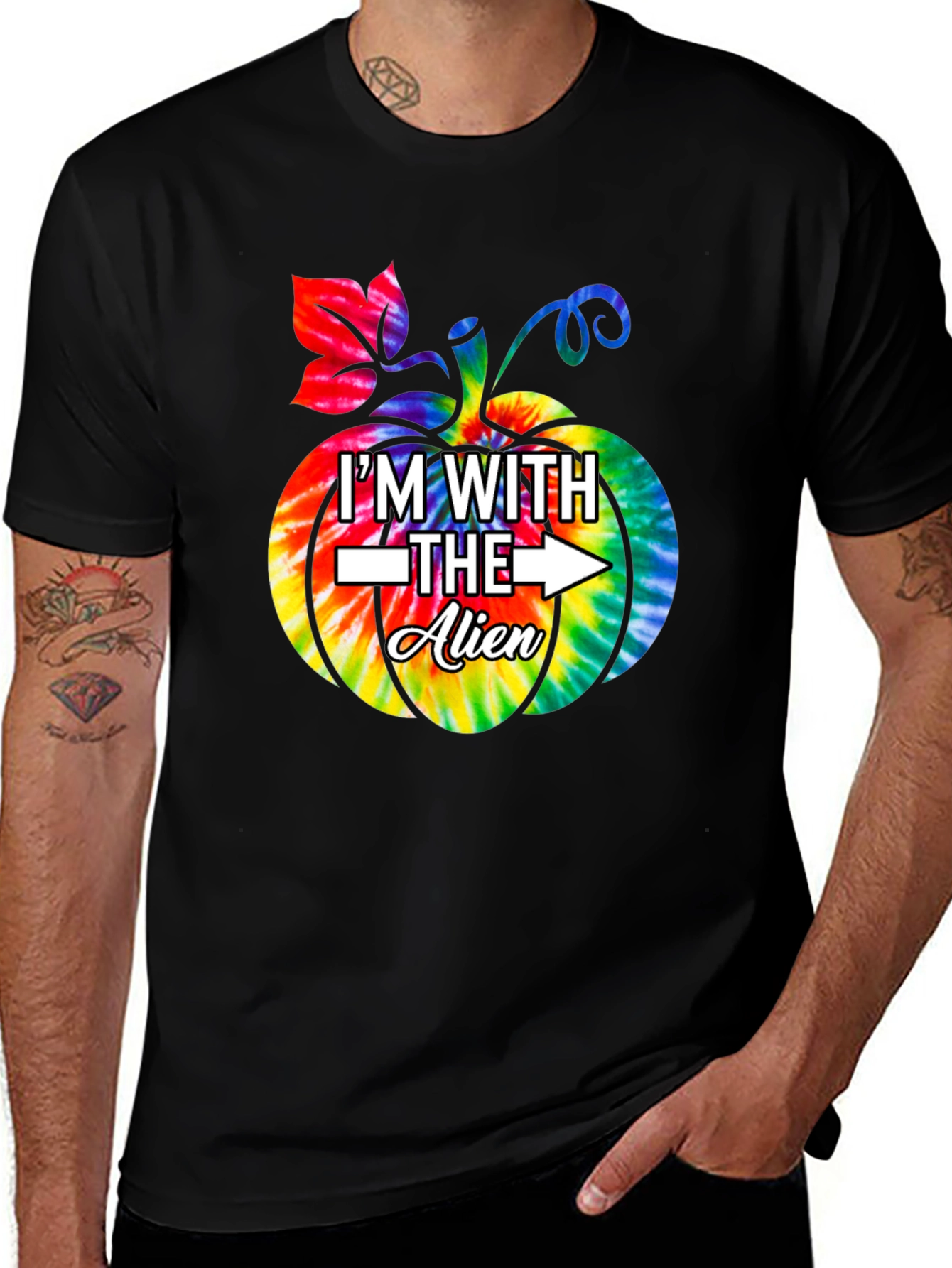Im With The Alien Tie Dye Pumpkin Halloween T-Shirt
