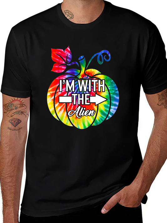 Im With The Alien Tie Dye Pumpkin Halloween T-Shirt