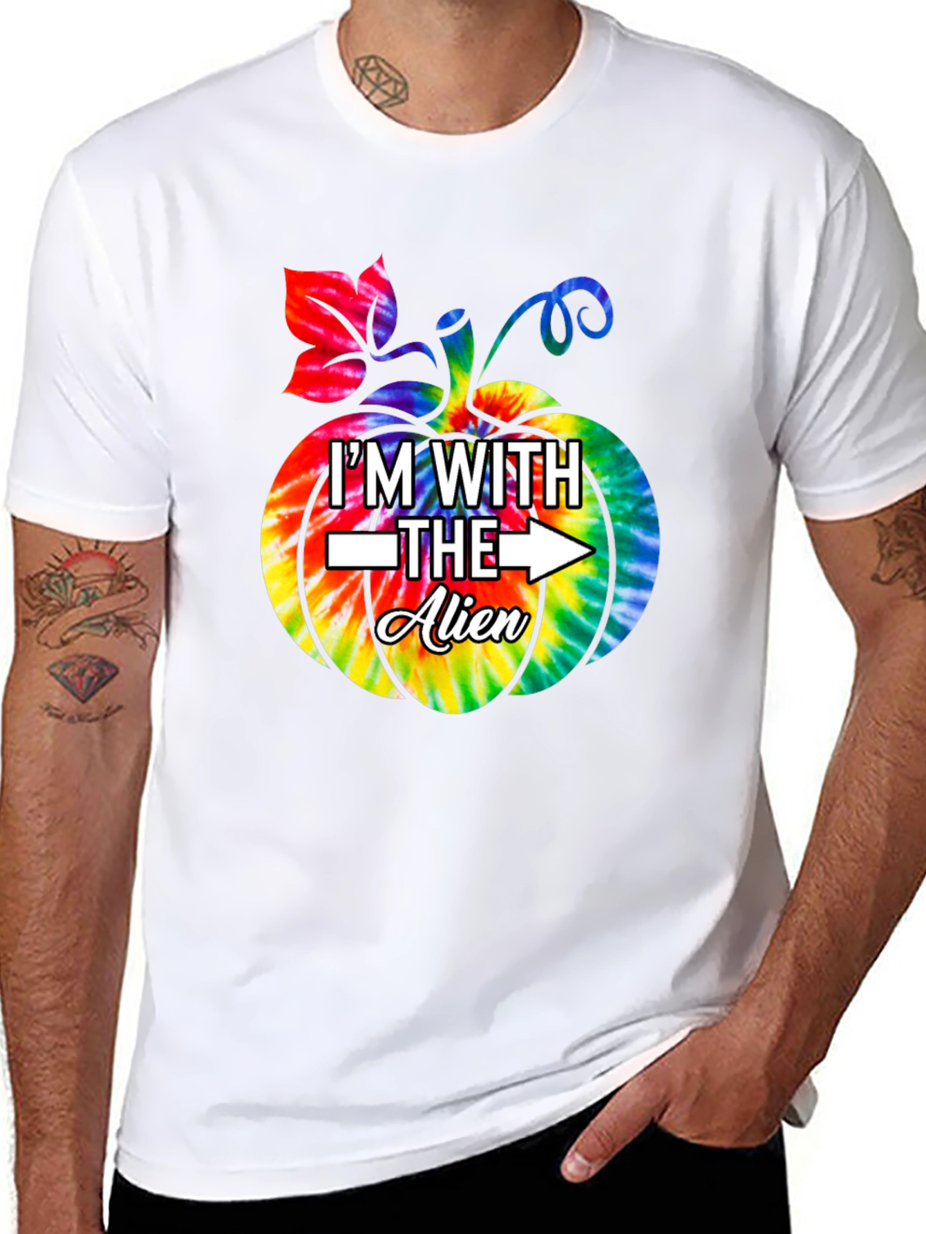 Im With The Alien Tie Dye Pumpkin Halloween T-Shirt