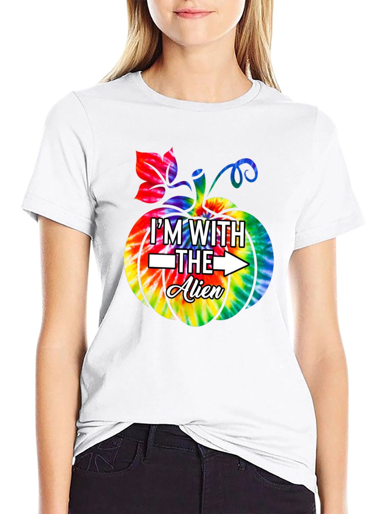 Im With The Alien Tie Dye Pumpkin Halloween T-Shirt