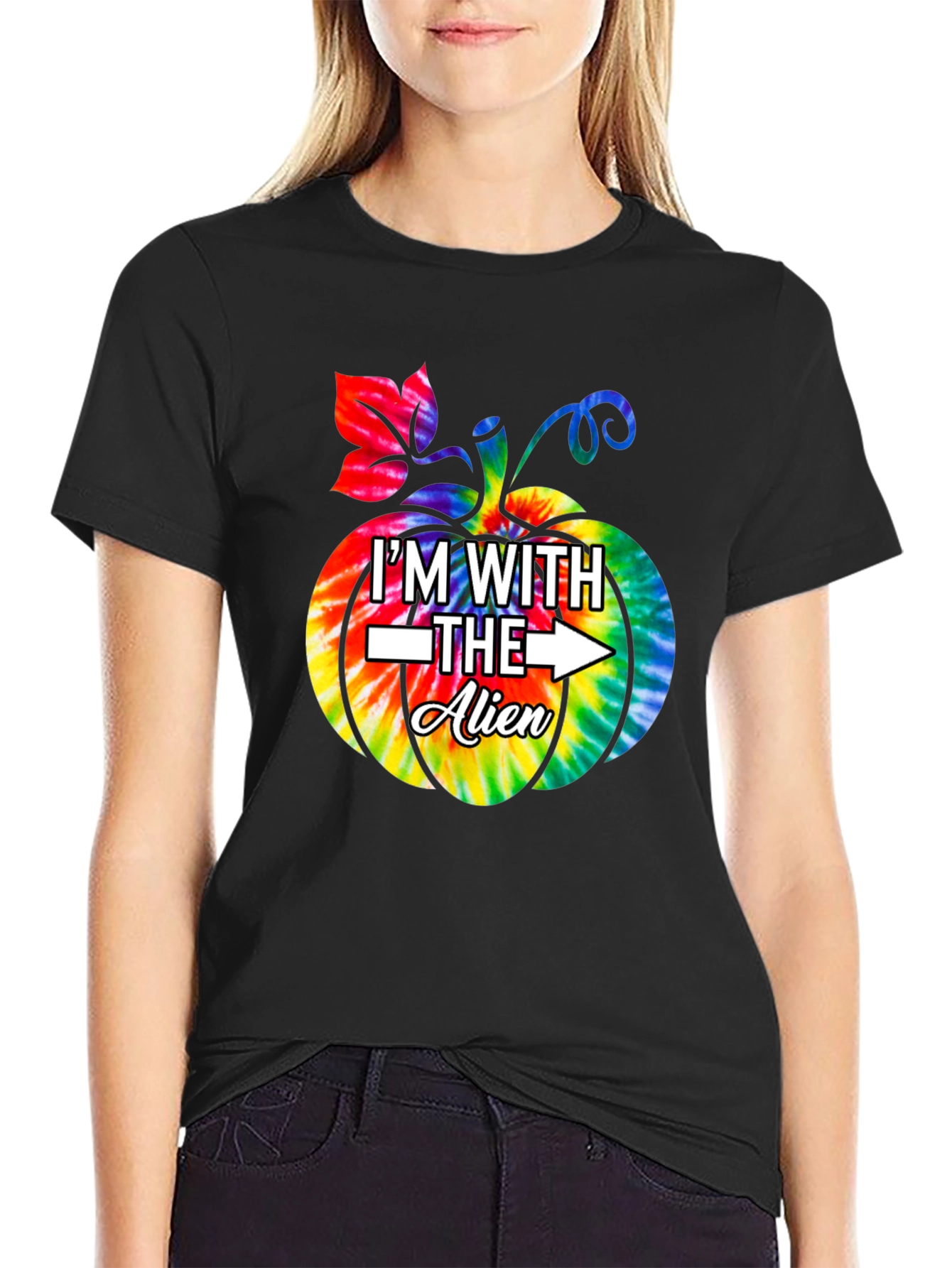 Im With The Alien Tie Dye Pumpkin Halloween T-Shirt