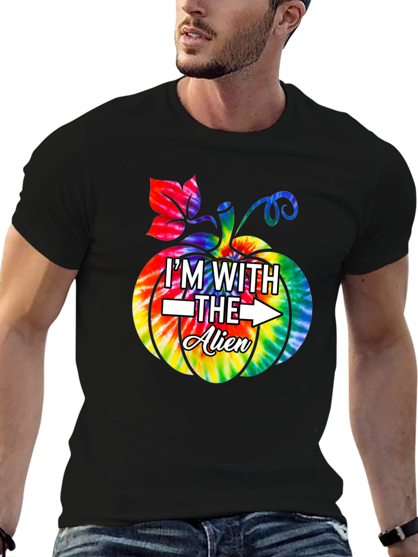Im With The Alien Tie Dye Pumpkin Halloween T-Shirt