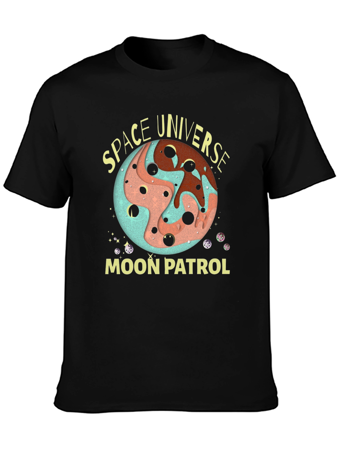 Space Universe Moon Patrol Black T-Shirt