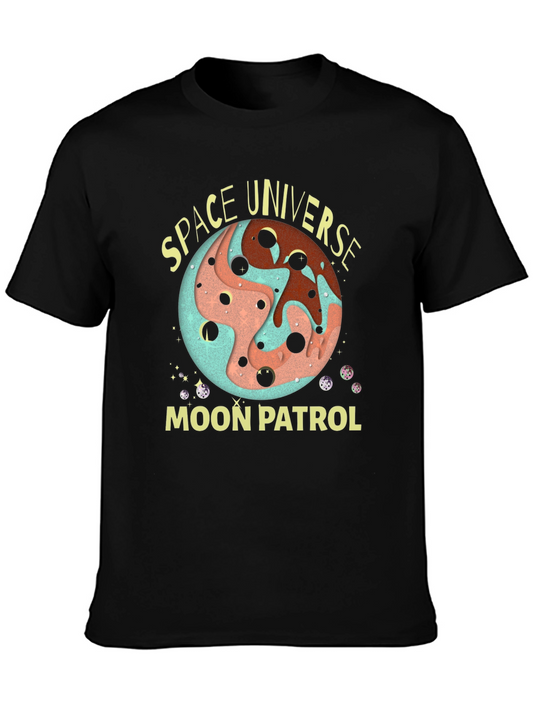 Space Universe Moon Patrol Black T-Shirt