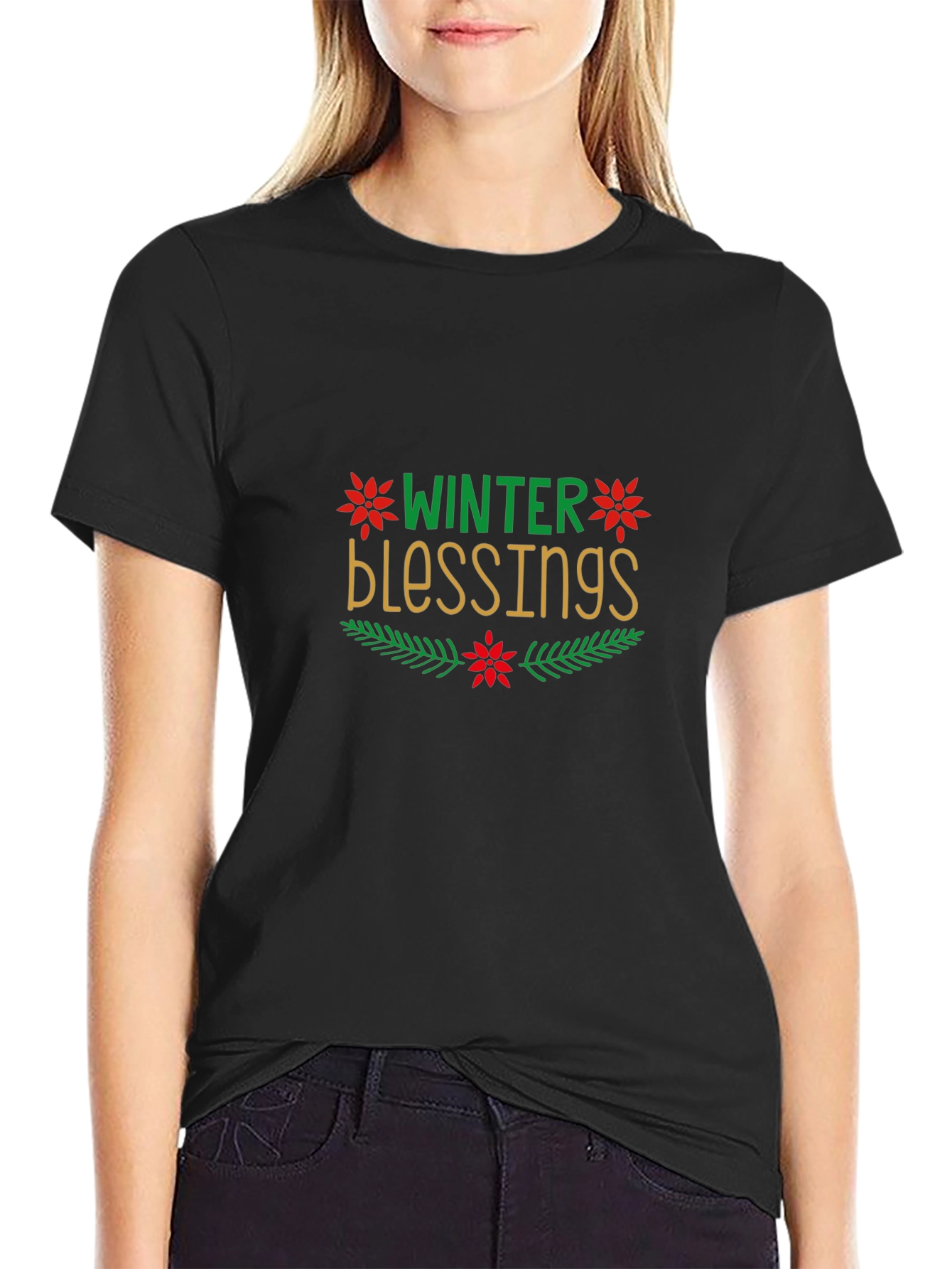 Winter Blessings Graphic Black Tee