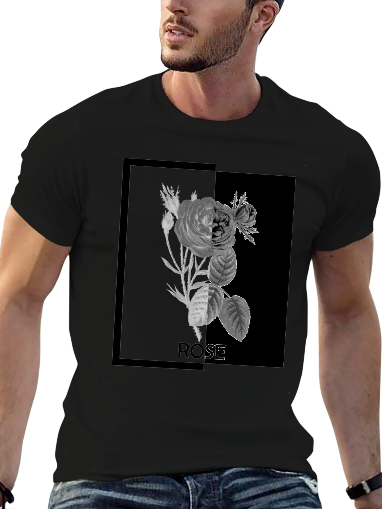 Rose Graphic Print Black T-Shirt