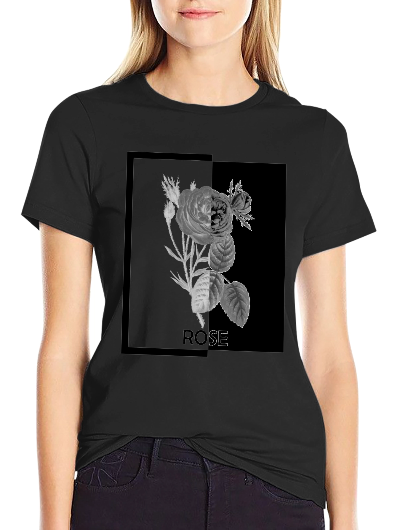 Rose Graphic Print Black T-Shirt
