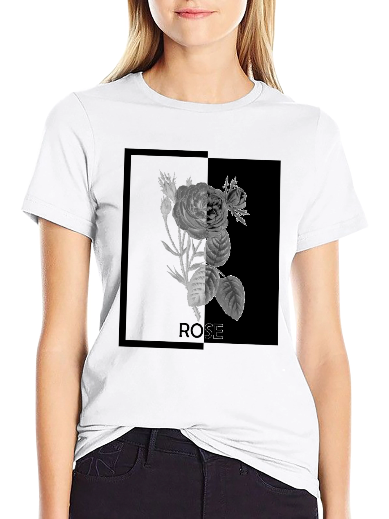 Rose Graphic Print Black T-Shirt