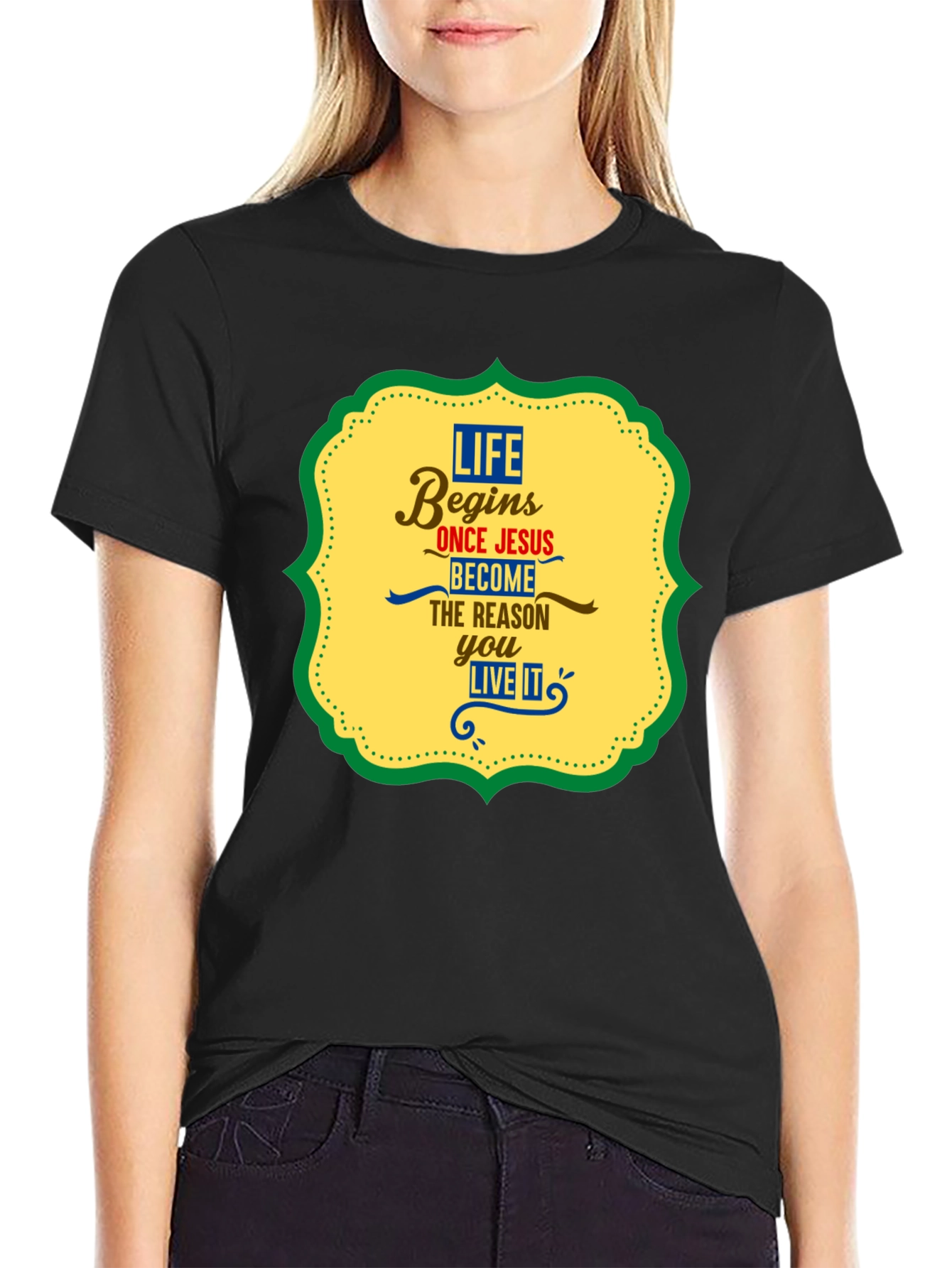 Life Begins With Jesus Graphic Tee - Black