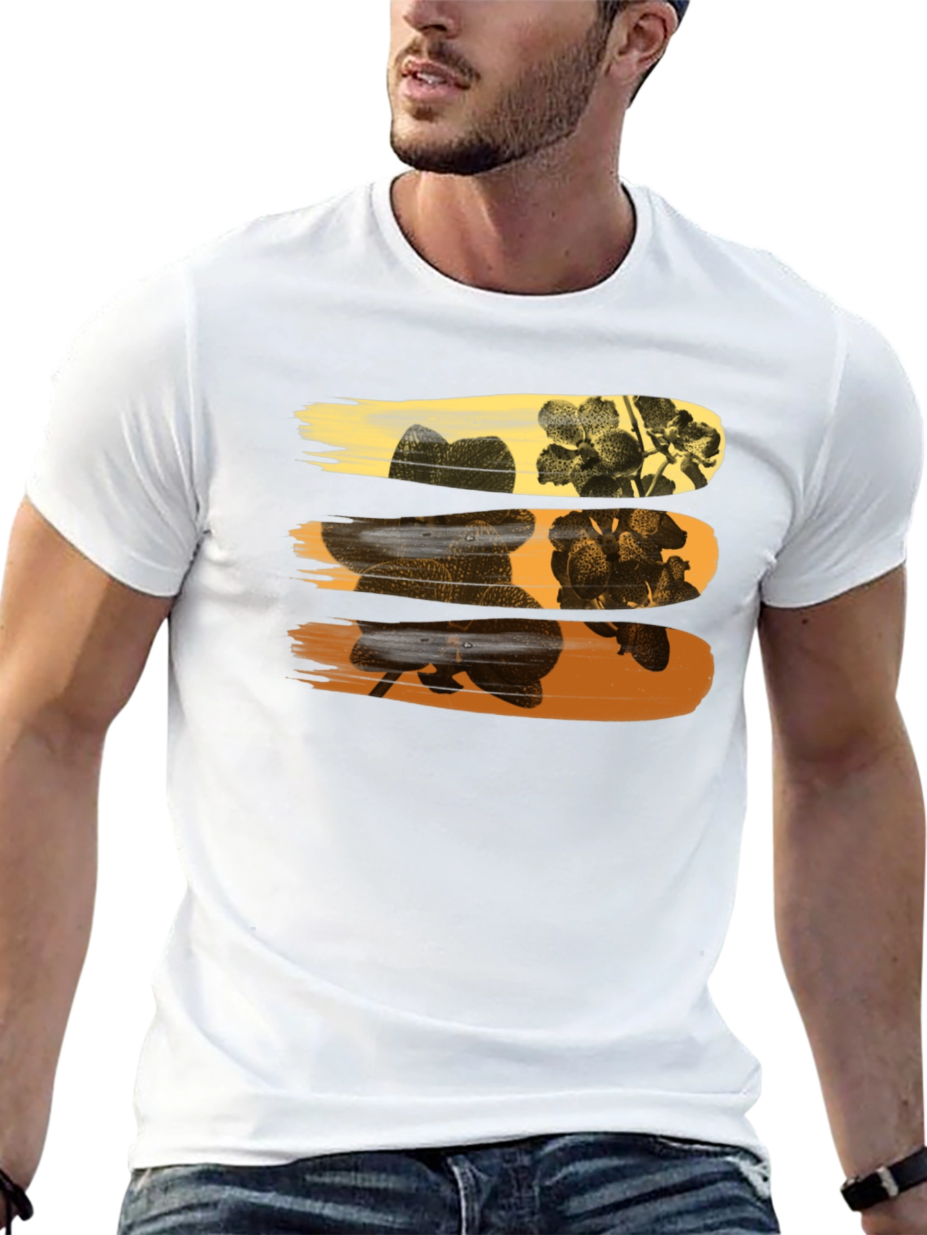Floral Brushstroke Graphic Tee - Stylish Mens T-Shirt