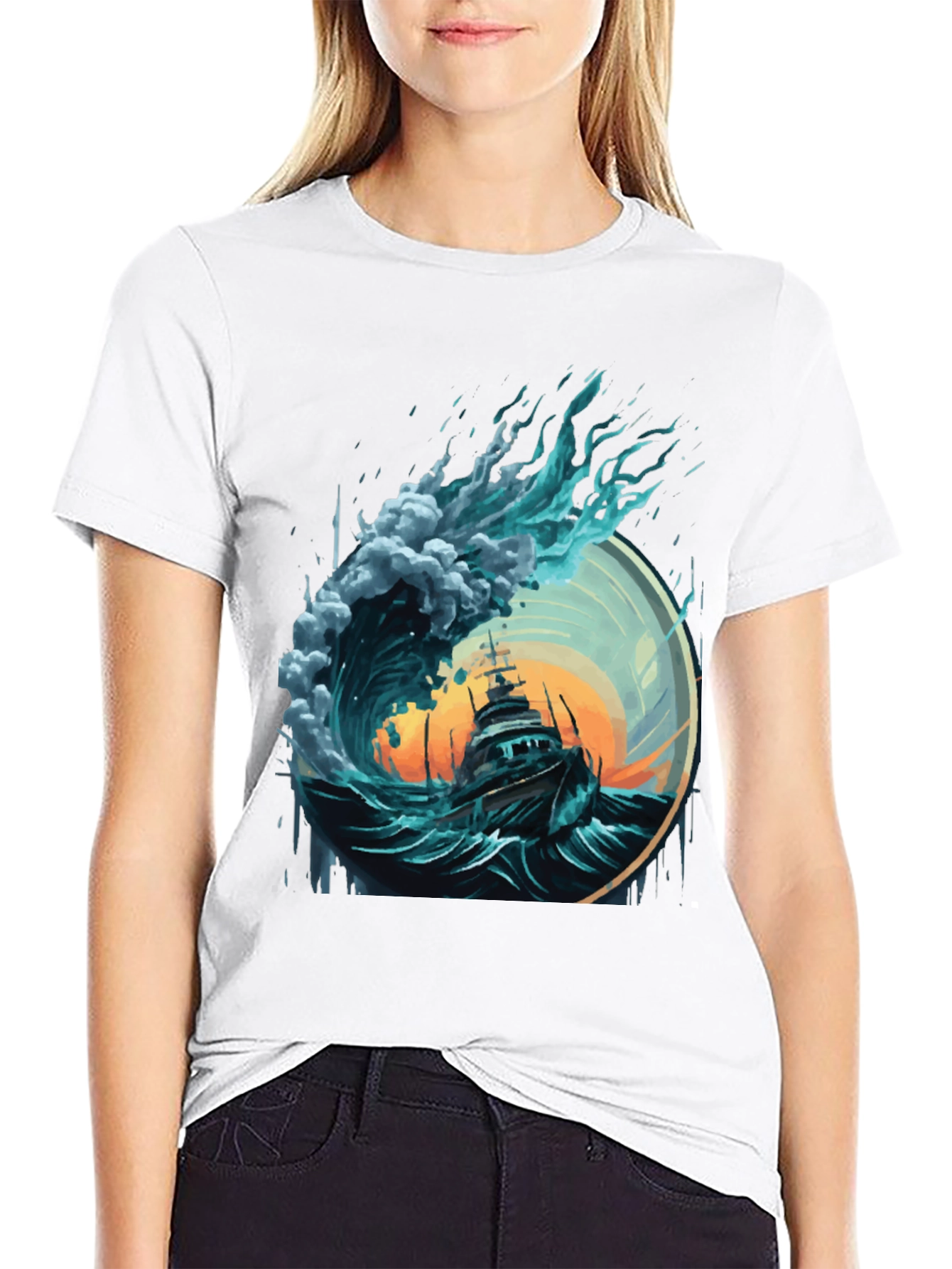 Ocean Wave Ship Graphic Tee - Black