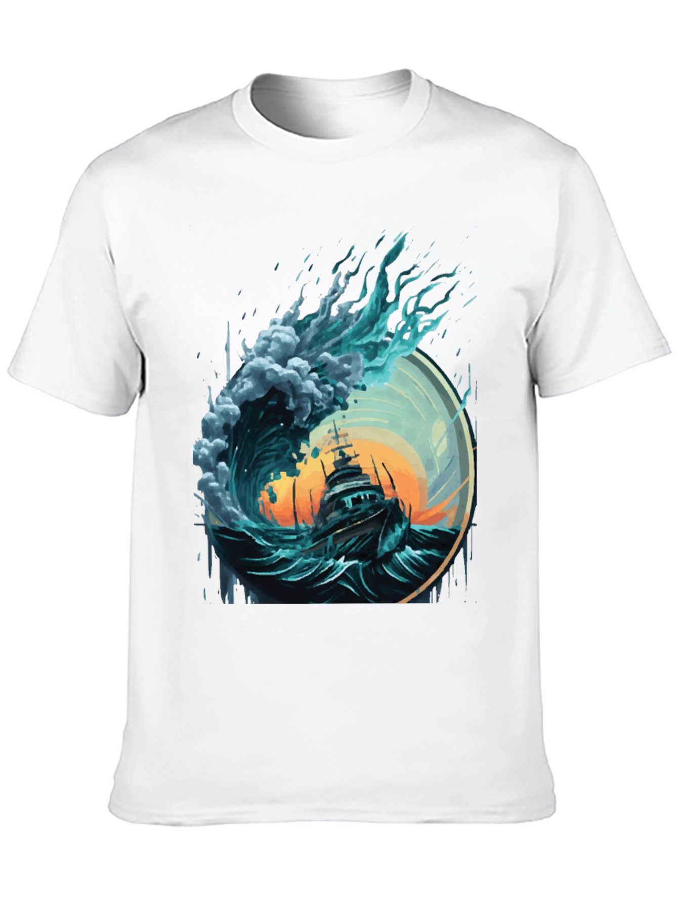Ocean Wave Ship Graphic Tee - Black