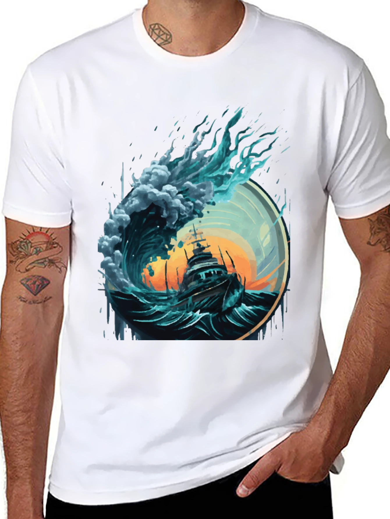 Ocean Wave Ship Graphic Tee - Black
