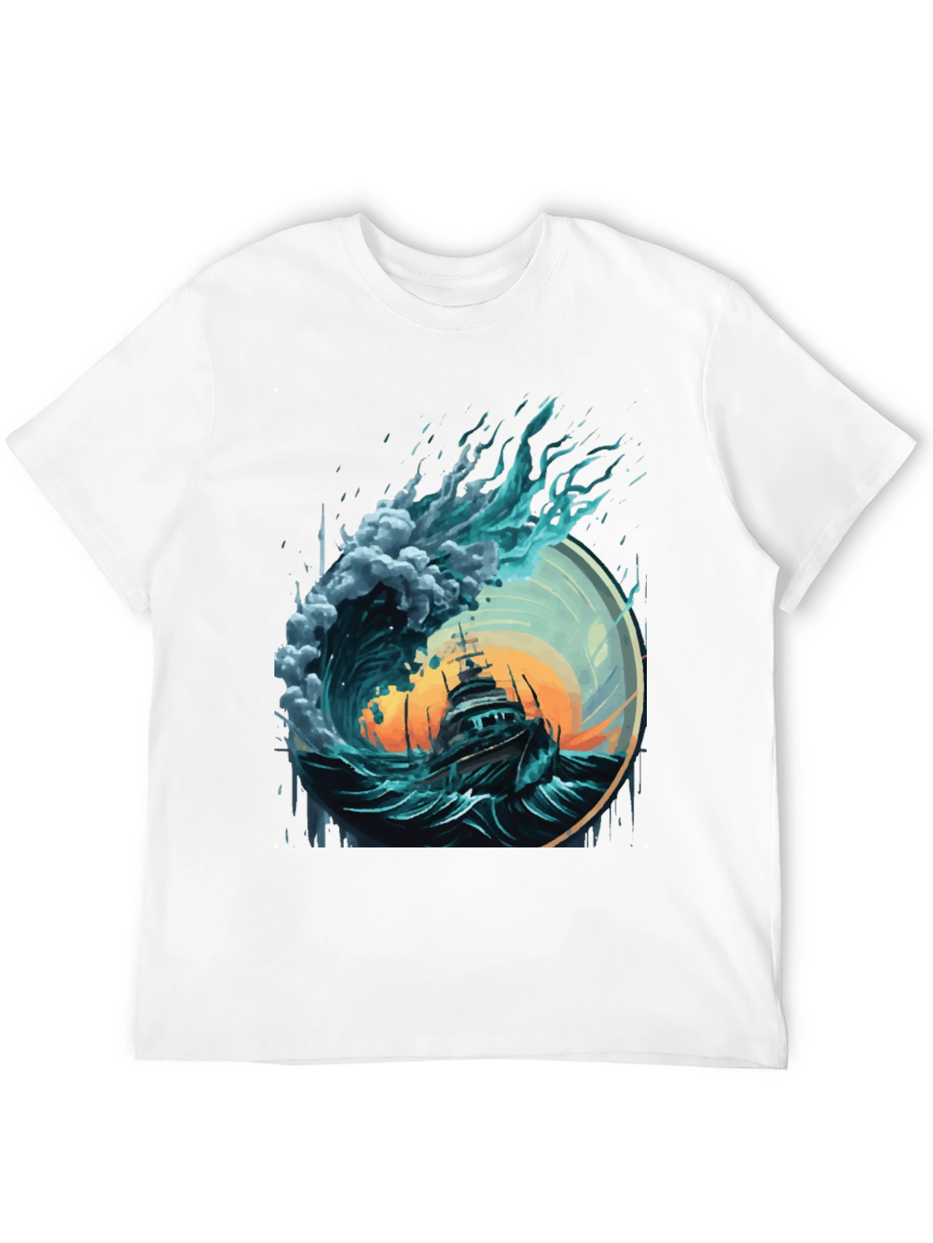 Ocean Wave Ship Graphic Tee - Black