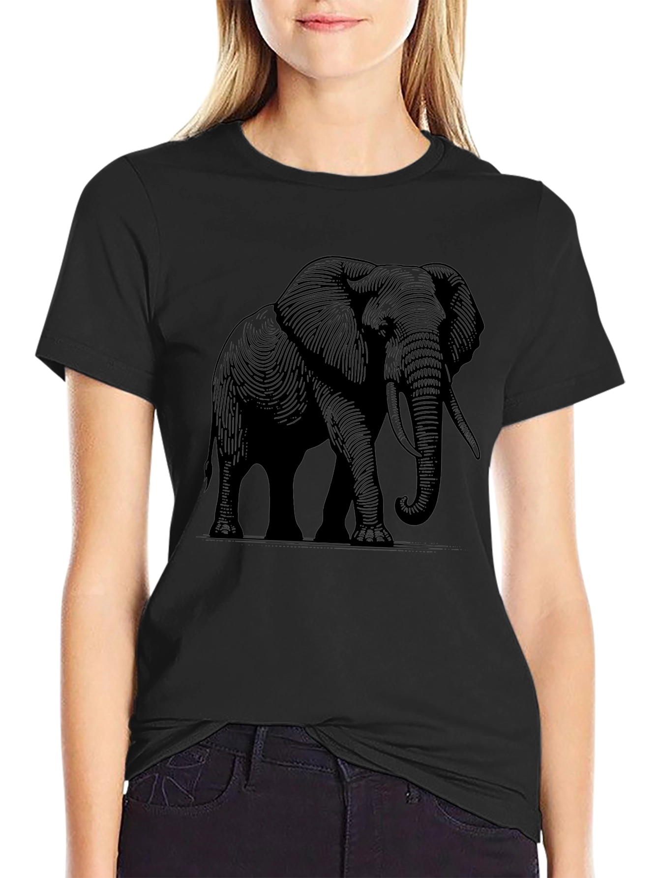 Elephant Graphic Tee - Stylish Black Cotton T-Shirt