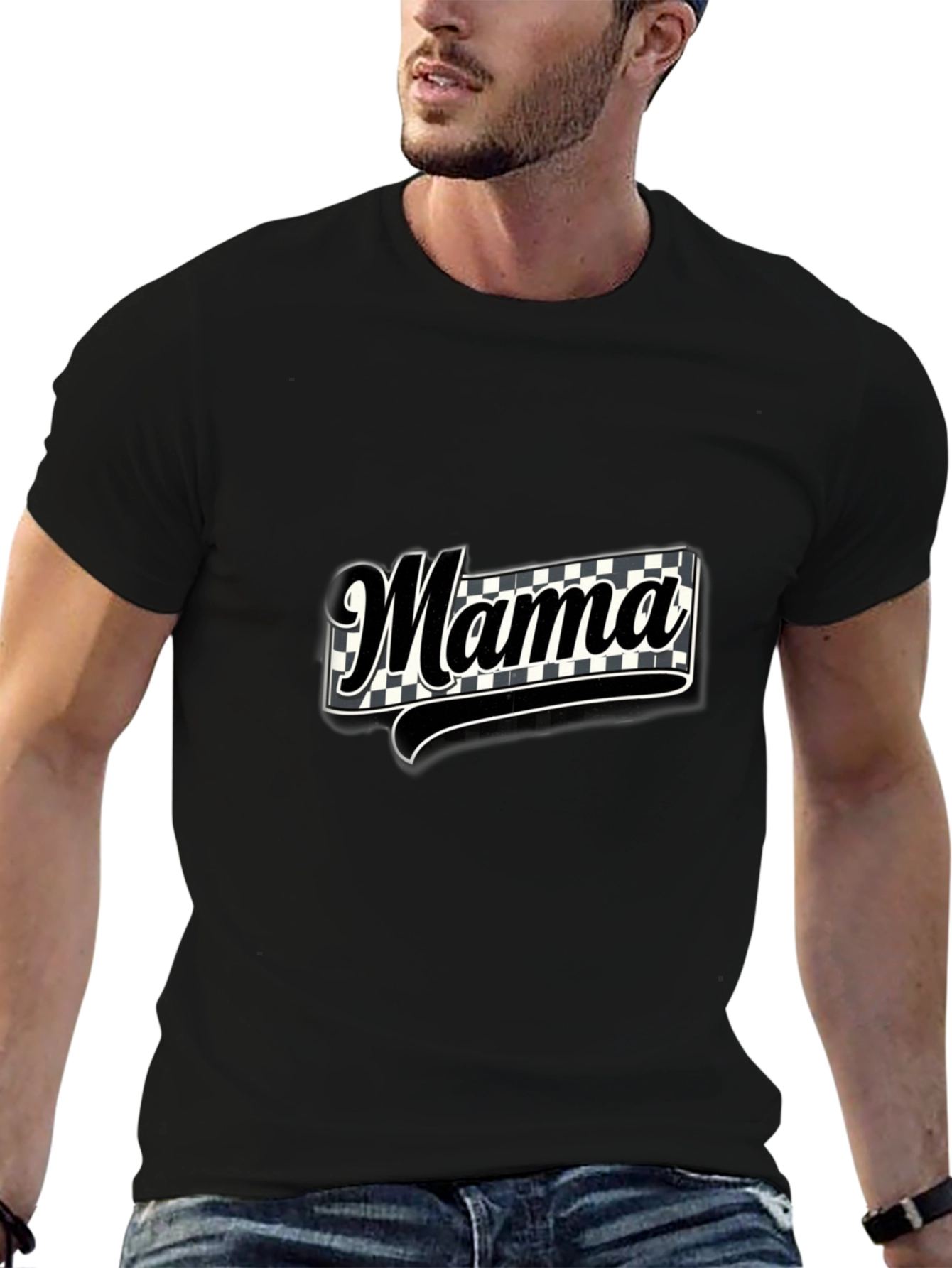 Mama Checkered Graphic Tee - Black T-Shirt