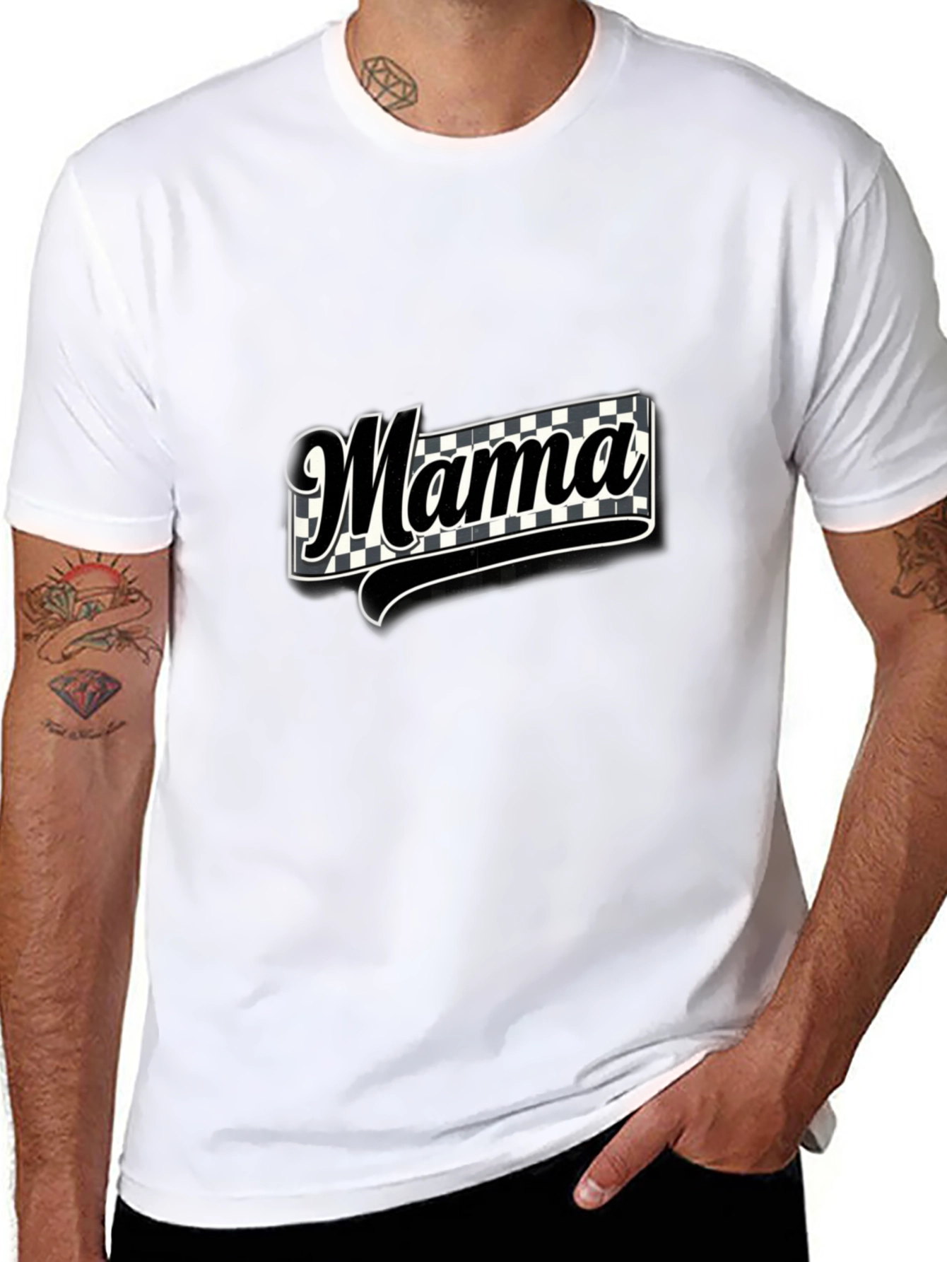 Mama Checkered Graphic Tee - Black T-Shirt