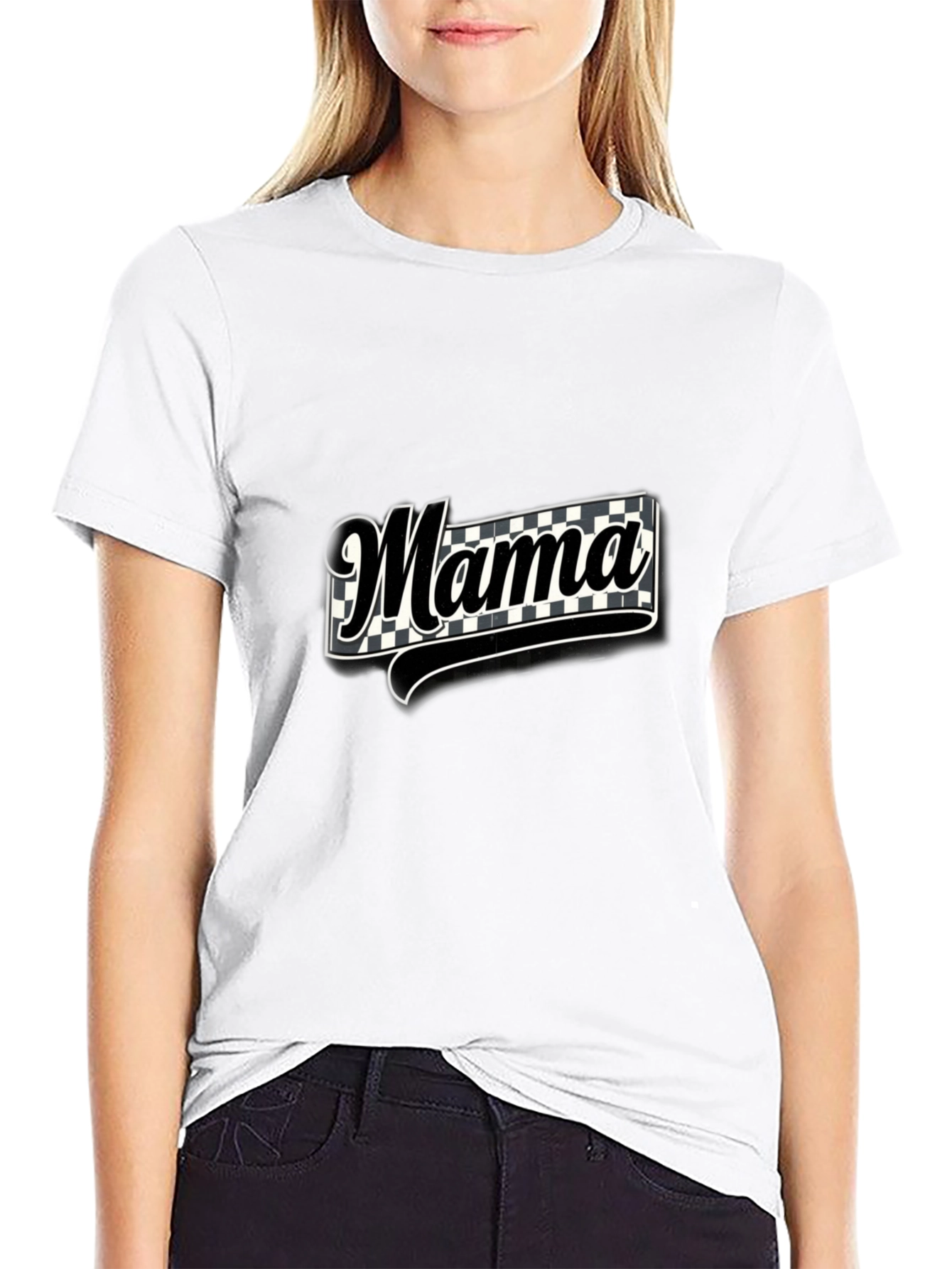 Mama Checkered Graphic Tee - Black T-Shirt