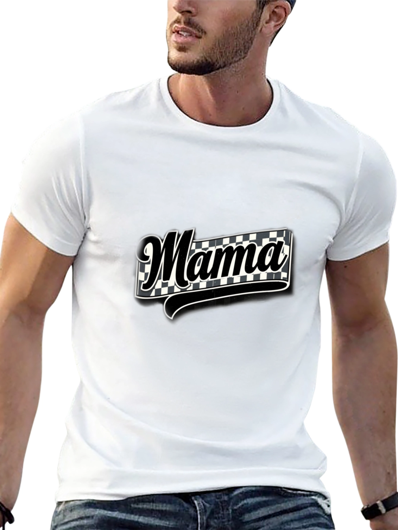 Mama Checkered Graphic Tee - Black T-Shirt