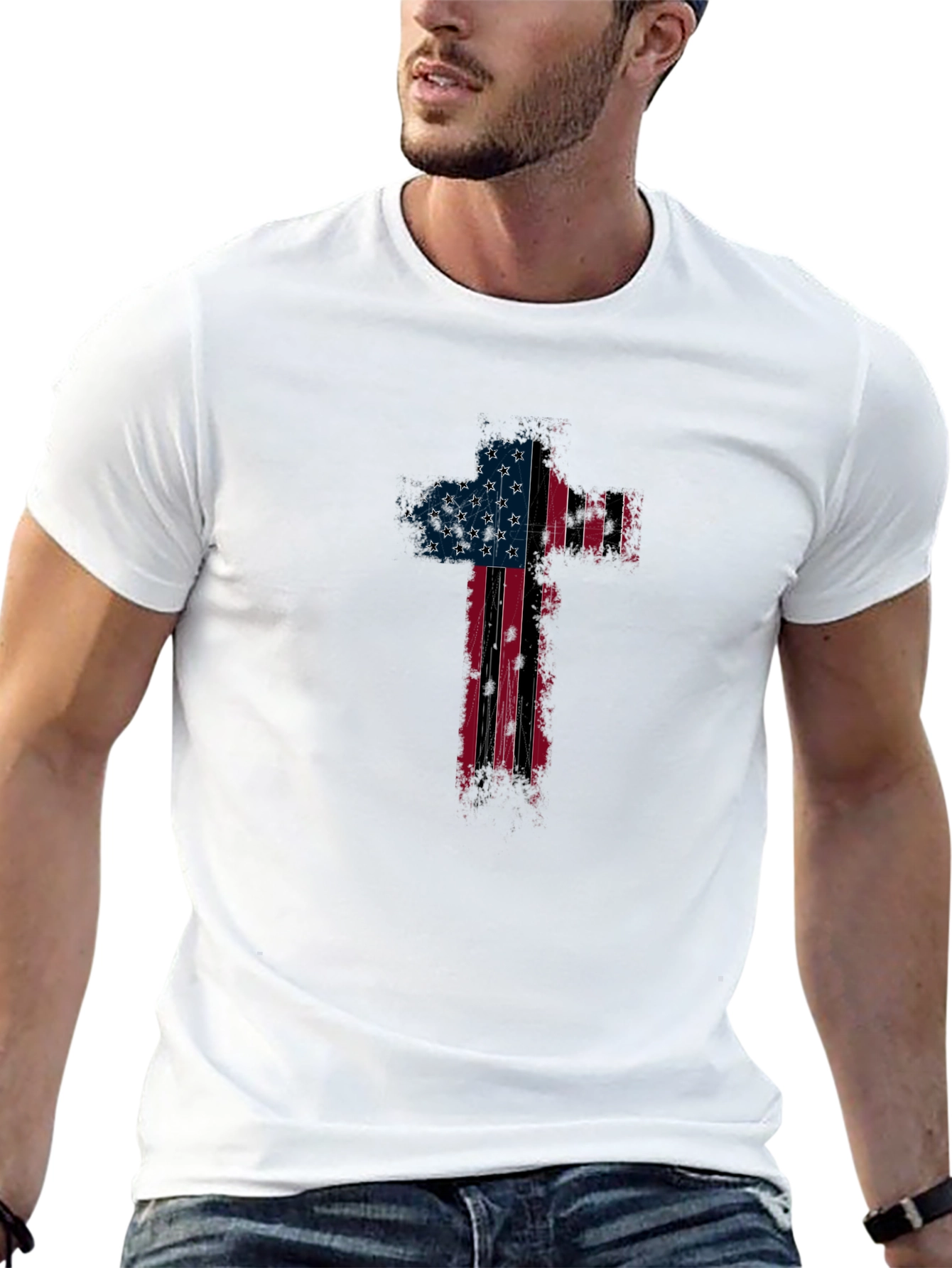 American Flag Cross Graphic T-Shirt