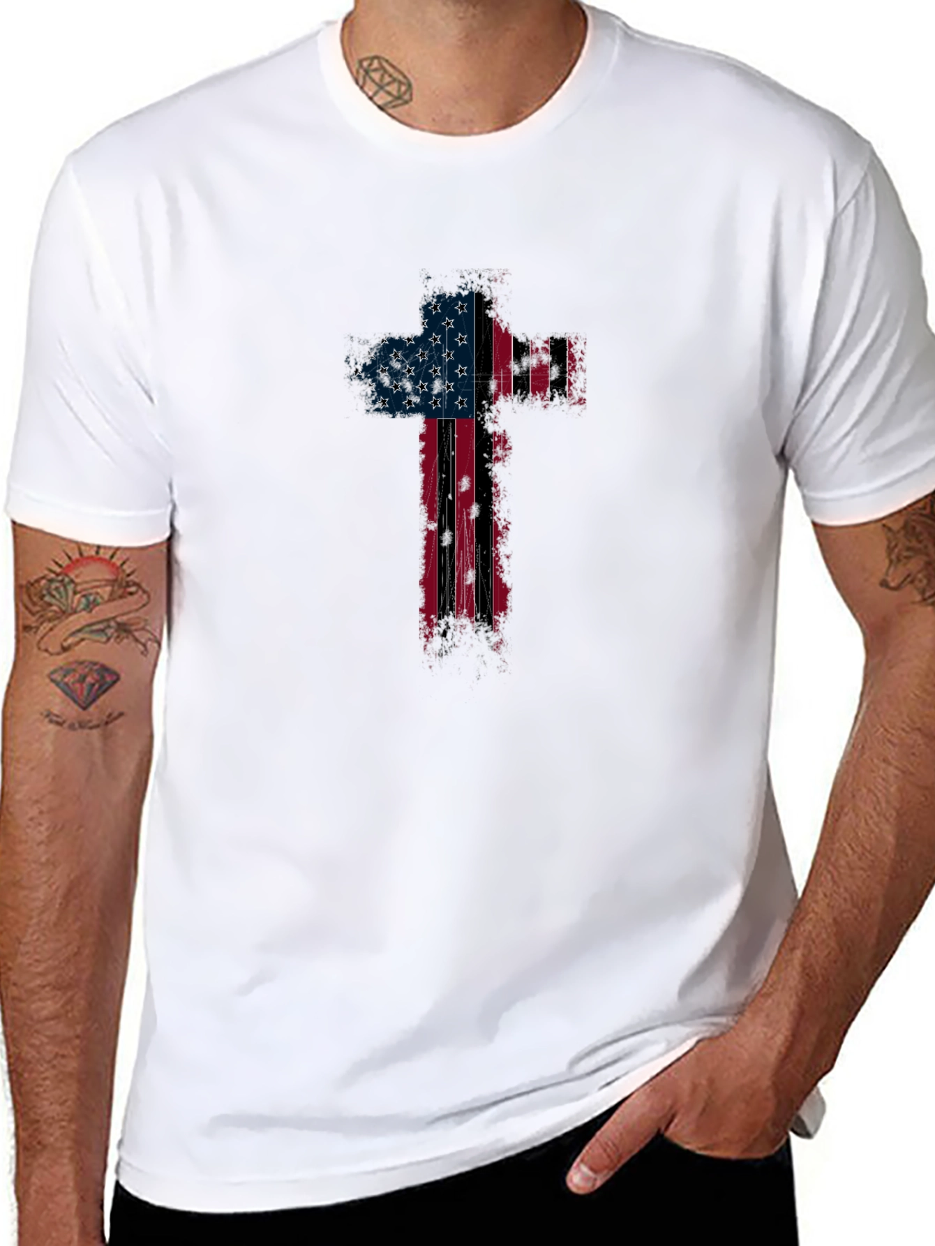 American Flag Cross Graphic T-Shirt