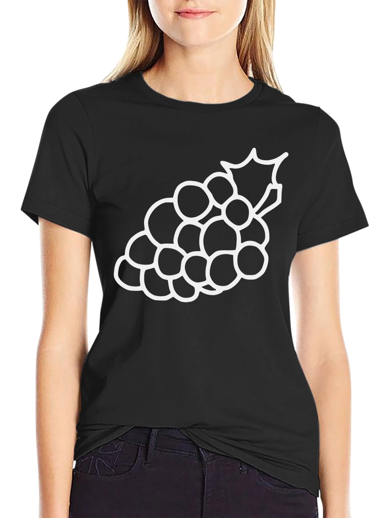 Grape Outline Graphic Tee - Casual Black T-Shirt