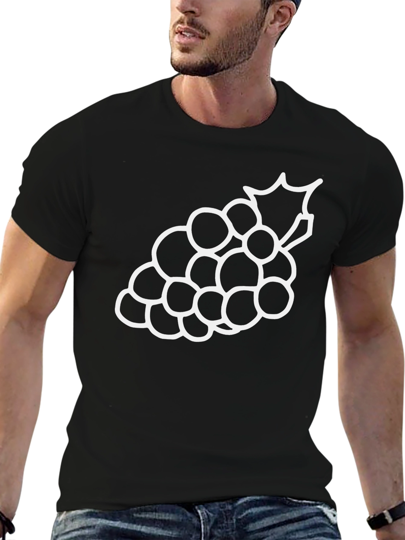 Grape Outline Graphic Tee - Casual Black T-Shirt