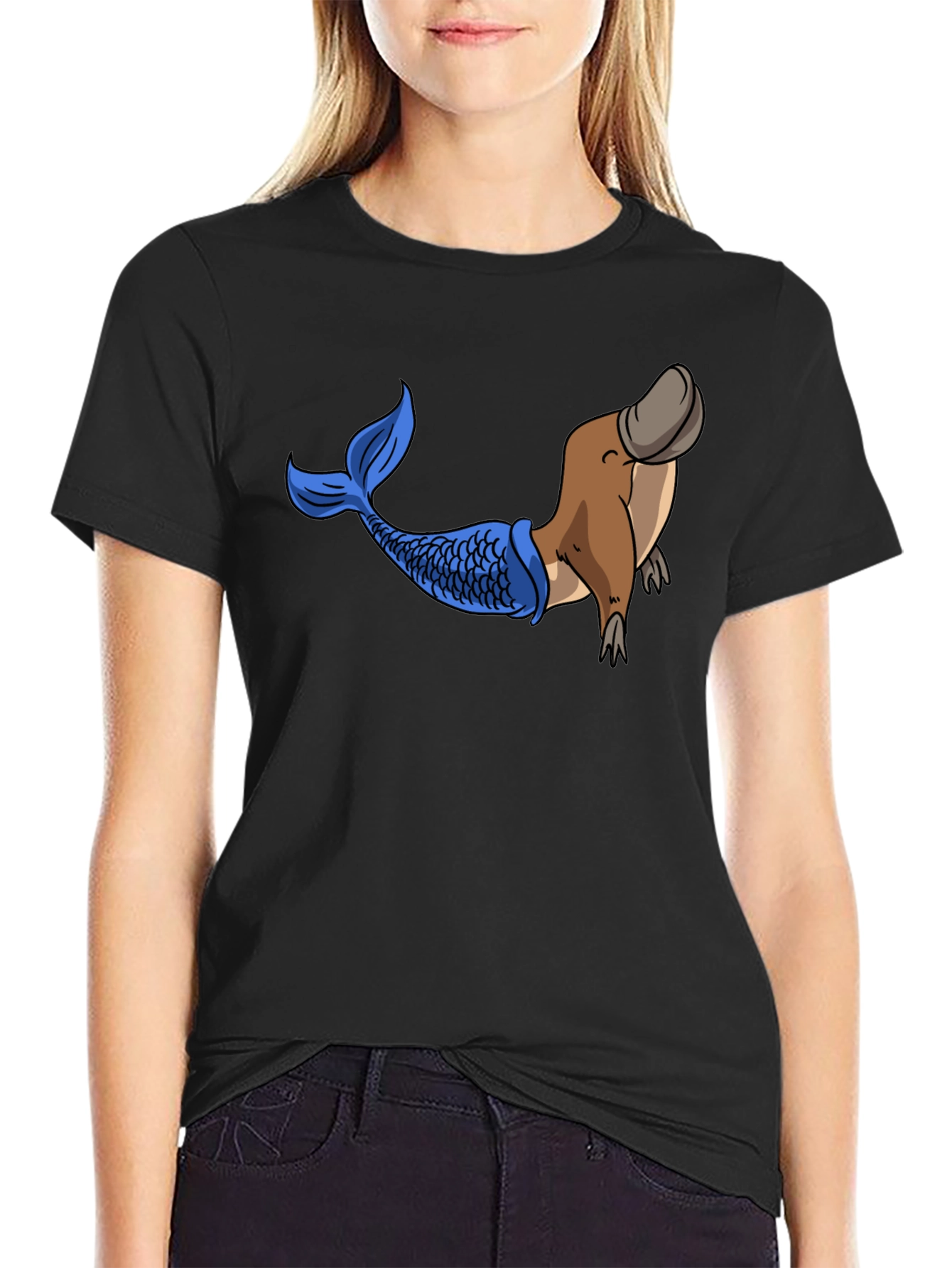 Platypus Mermaid Graphic Tee - Black