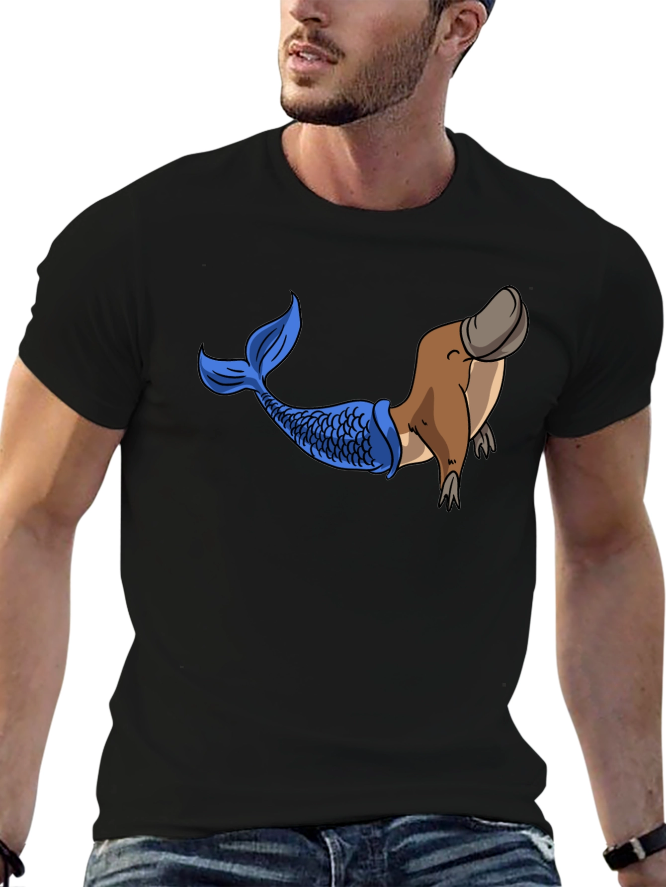 Platypus Mermaid Graphic Tee - Black
