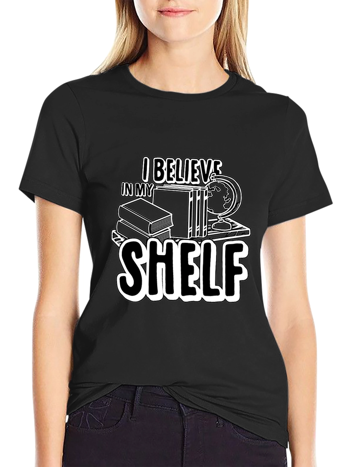I Believe In My Shelf Black T-Shirt